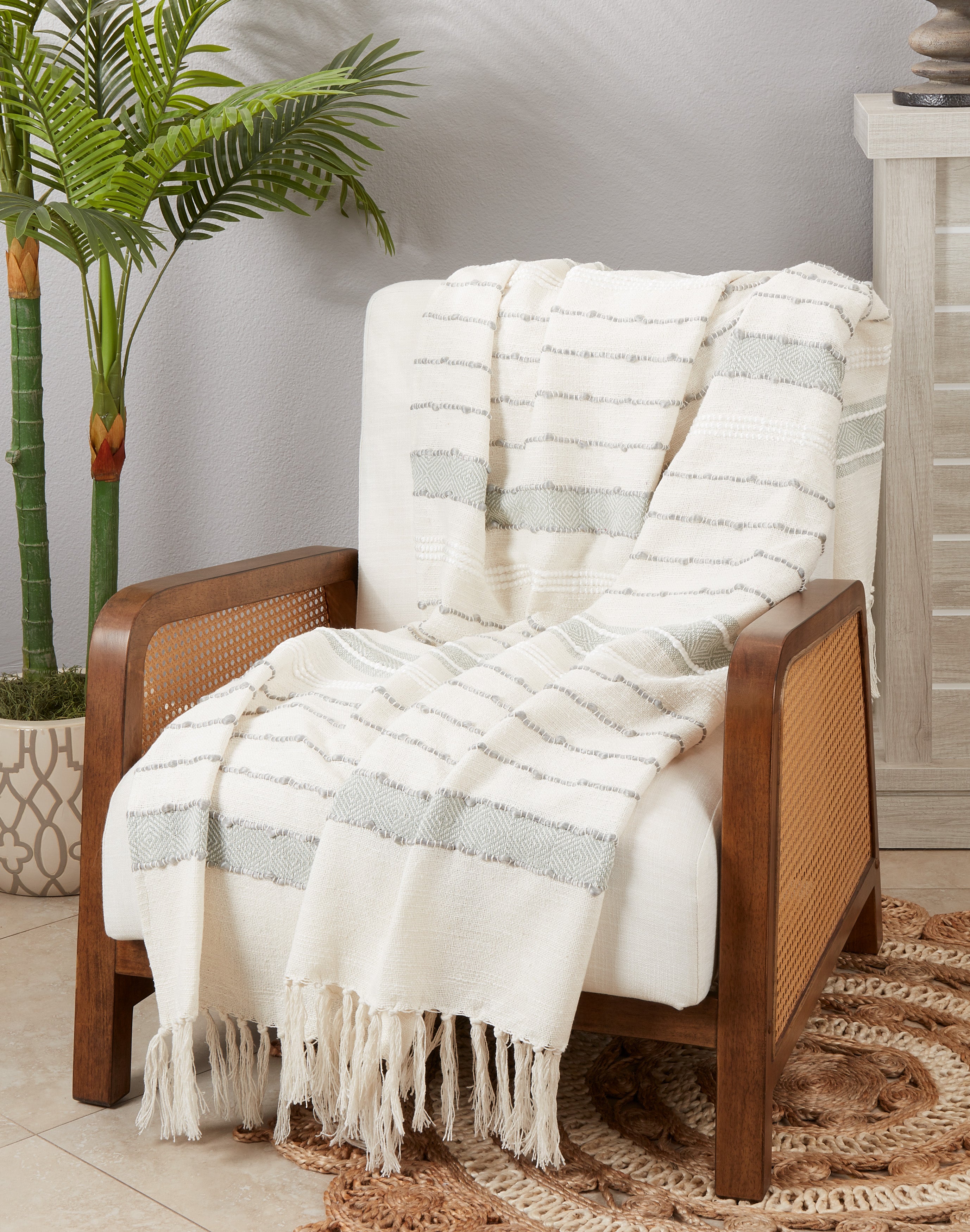 Farmhouse Stripe Fringed Throw Blanket