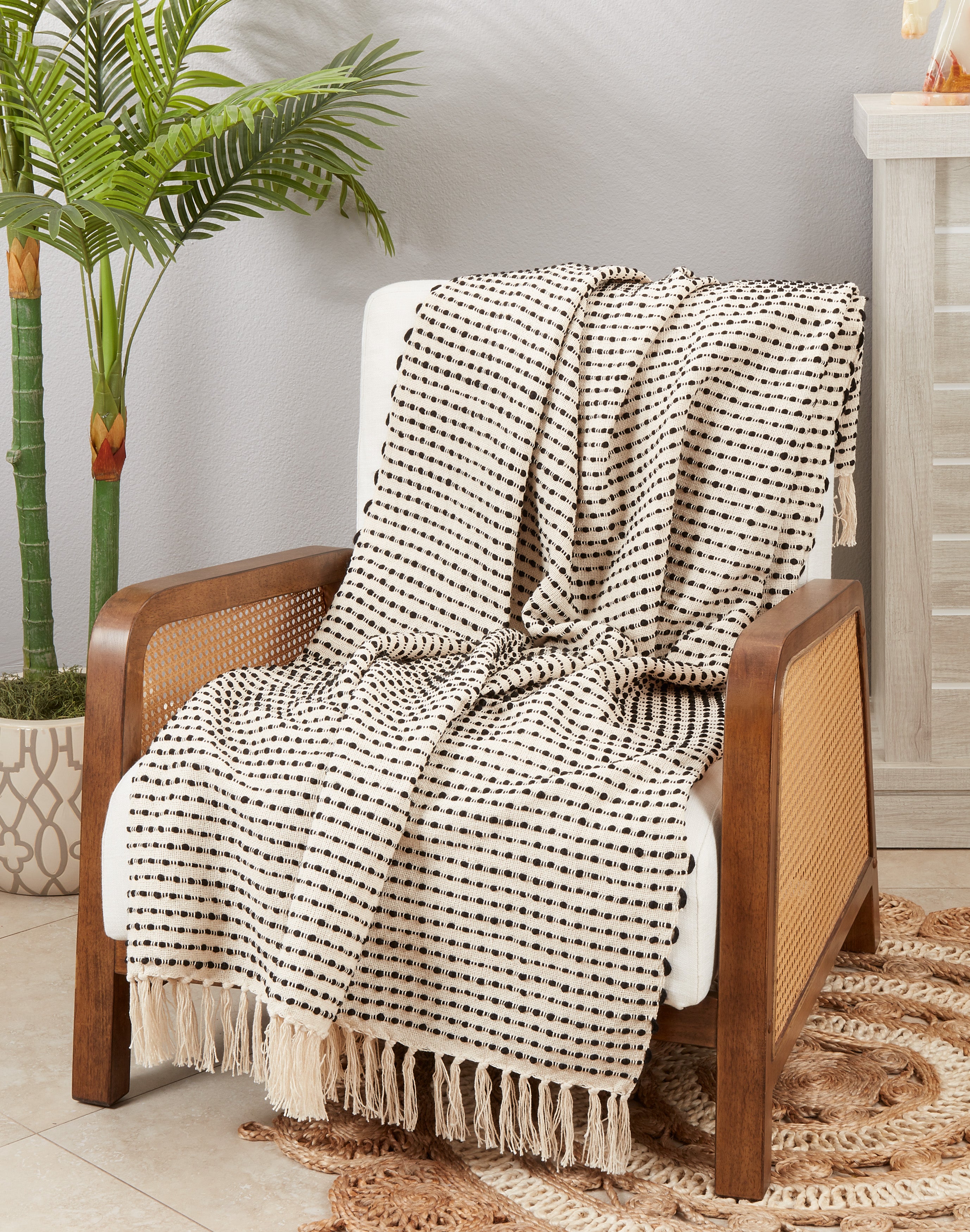 Fringe Finesse Textured Stripe Woven Throw Blanket