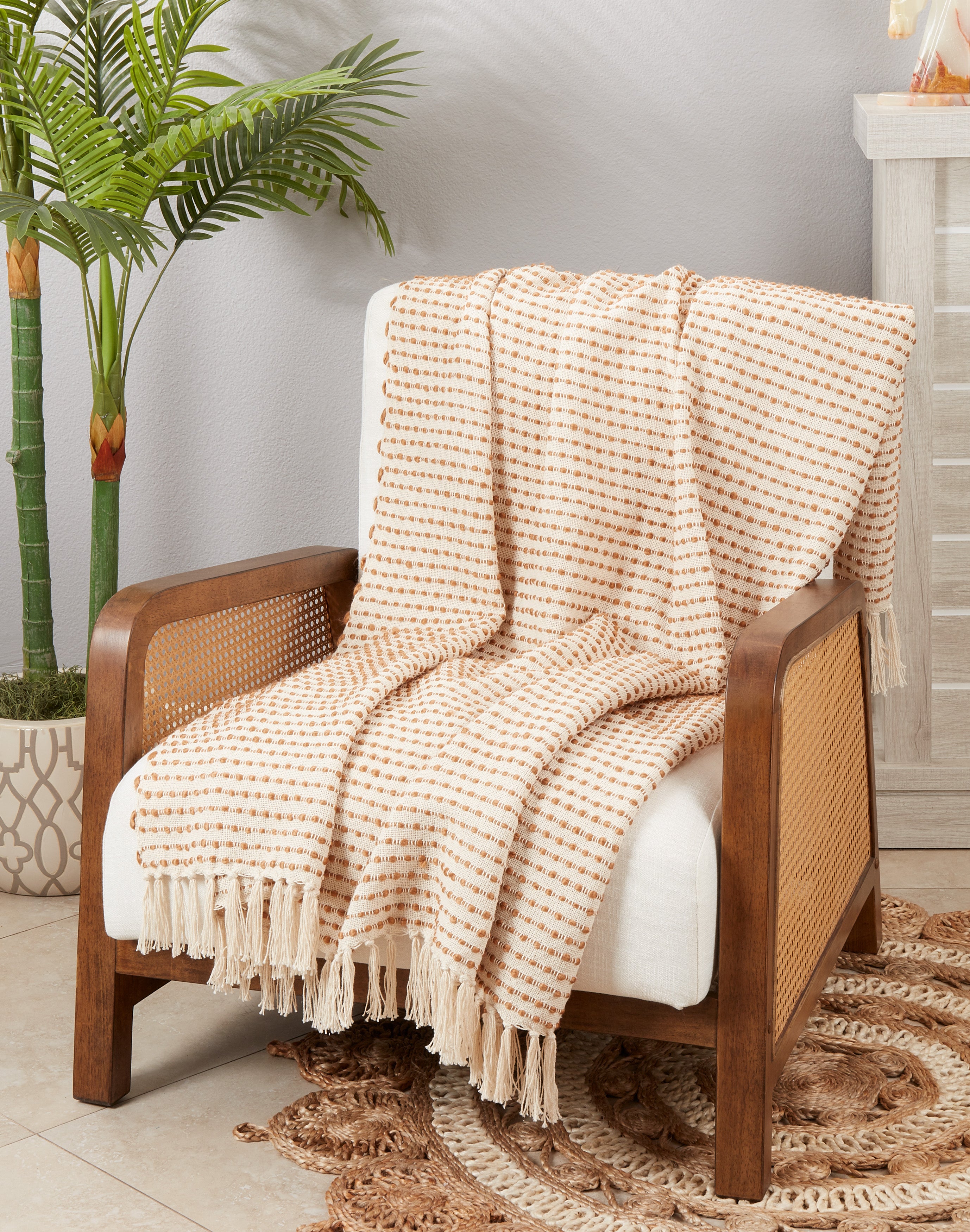 Fringe Finesse Textured Stripe Woven Throw Blanket