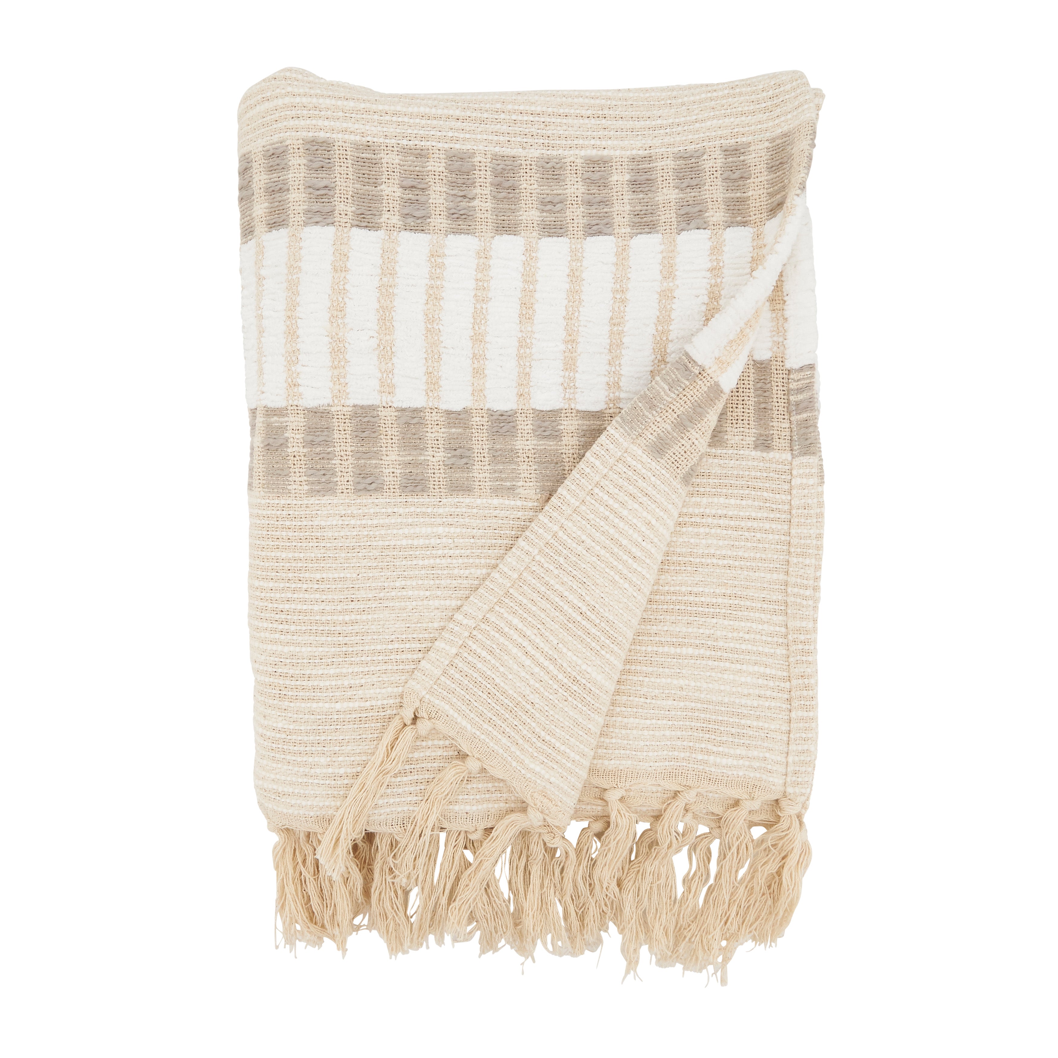 Earthy Elegance Woven Stripe Fringed Throw Blanket