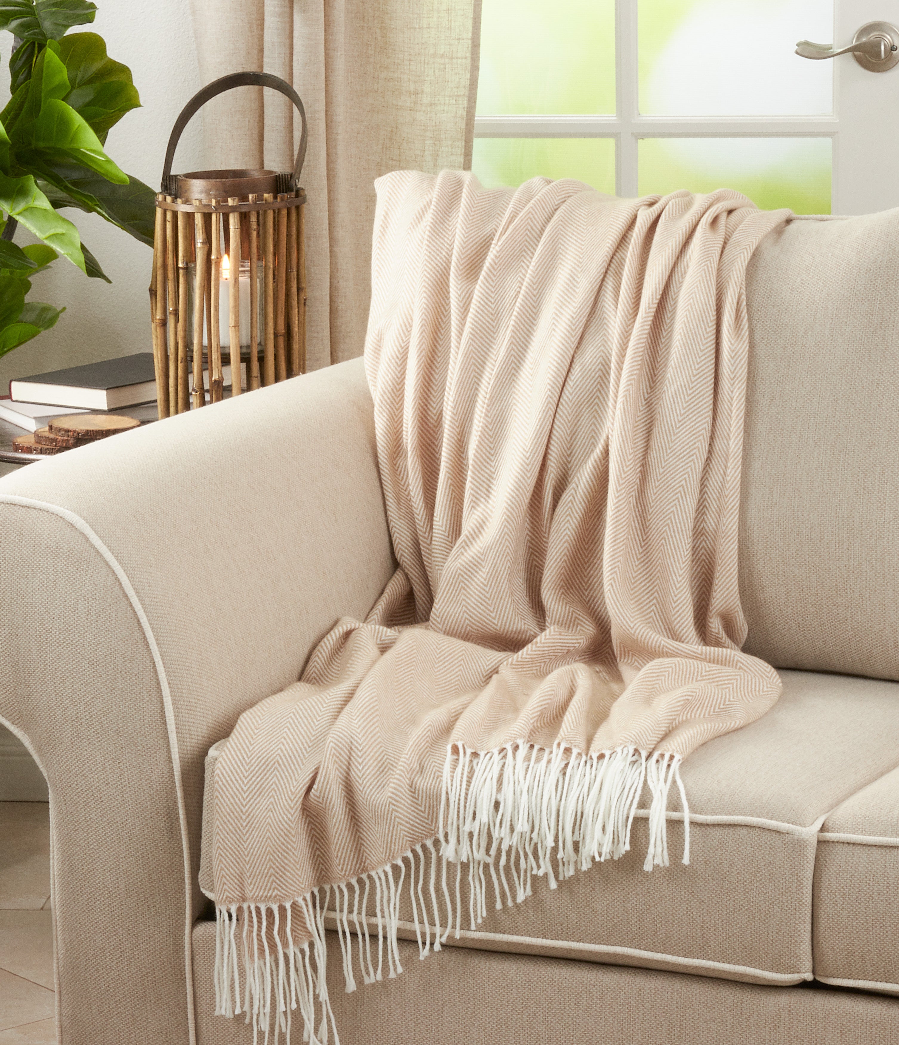 Herringbone Pattern Fringed Throw Blanket