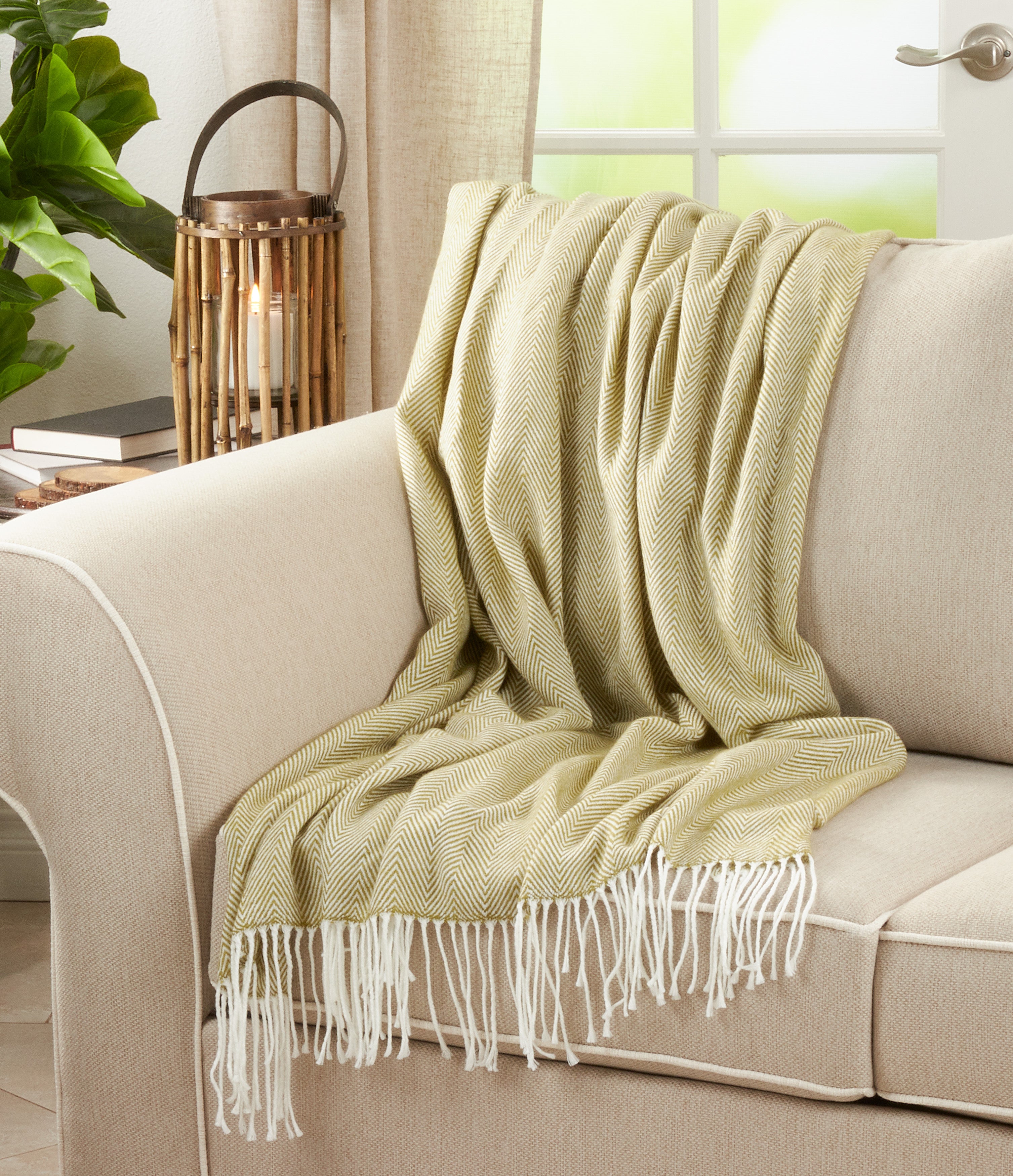 Herringbone Pattern Fringed Throw Blanket