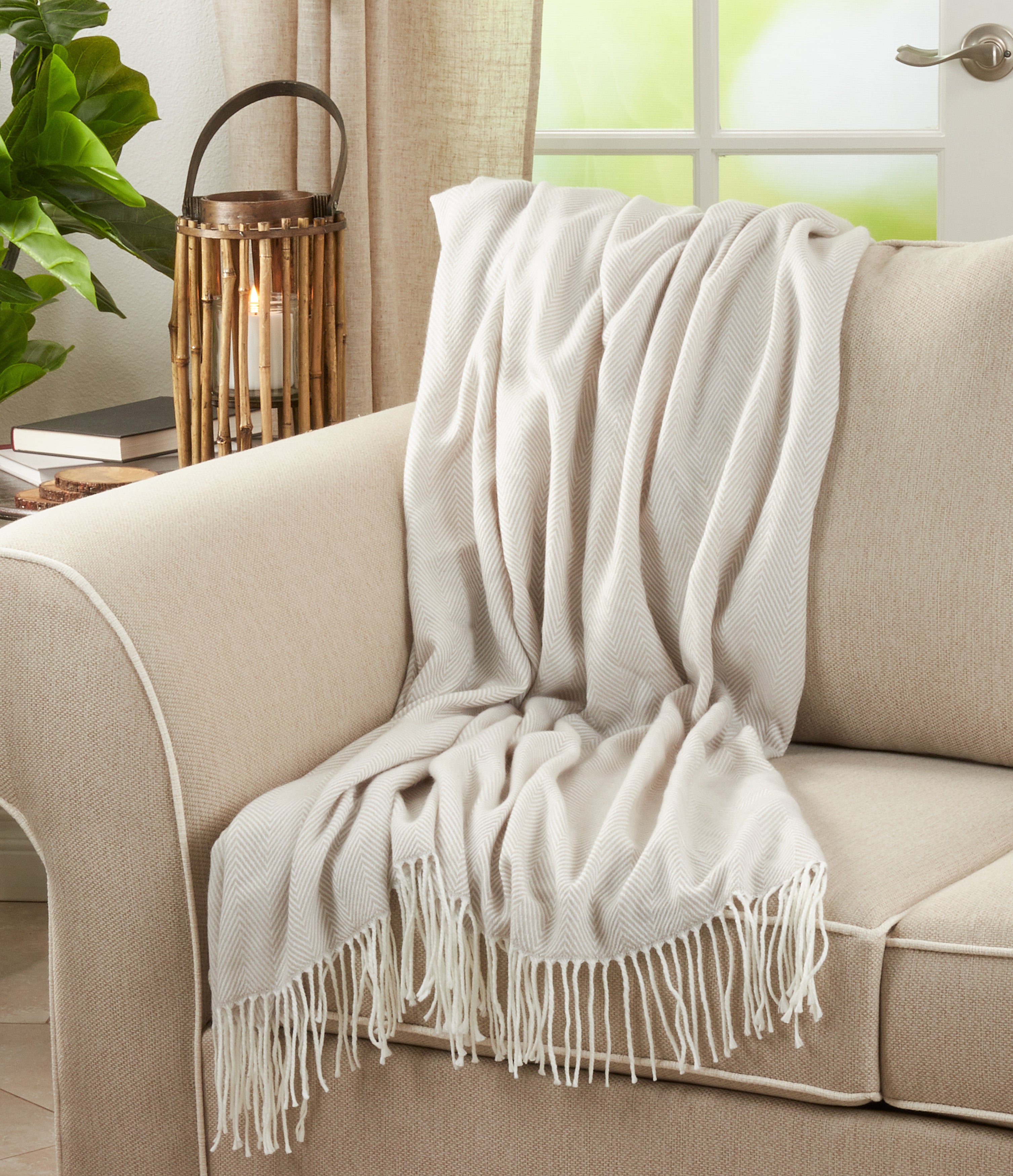 Herringbone Pattern Fringed Throw Blanket