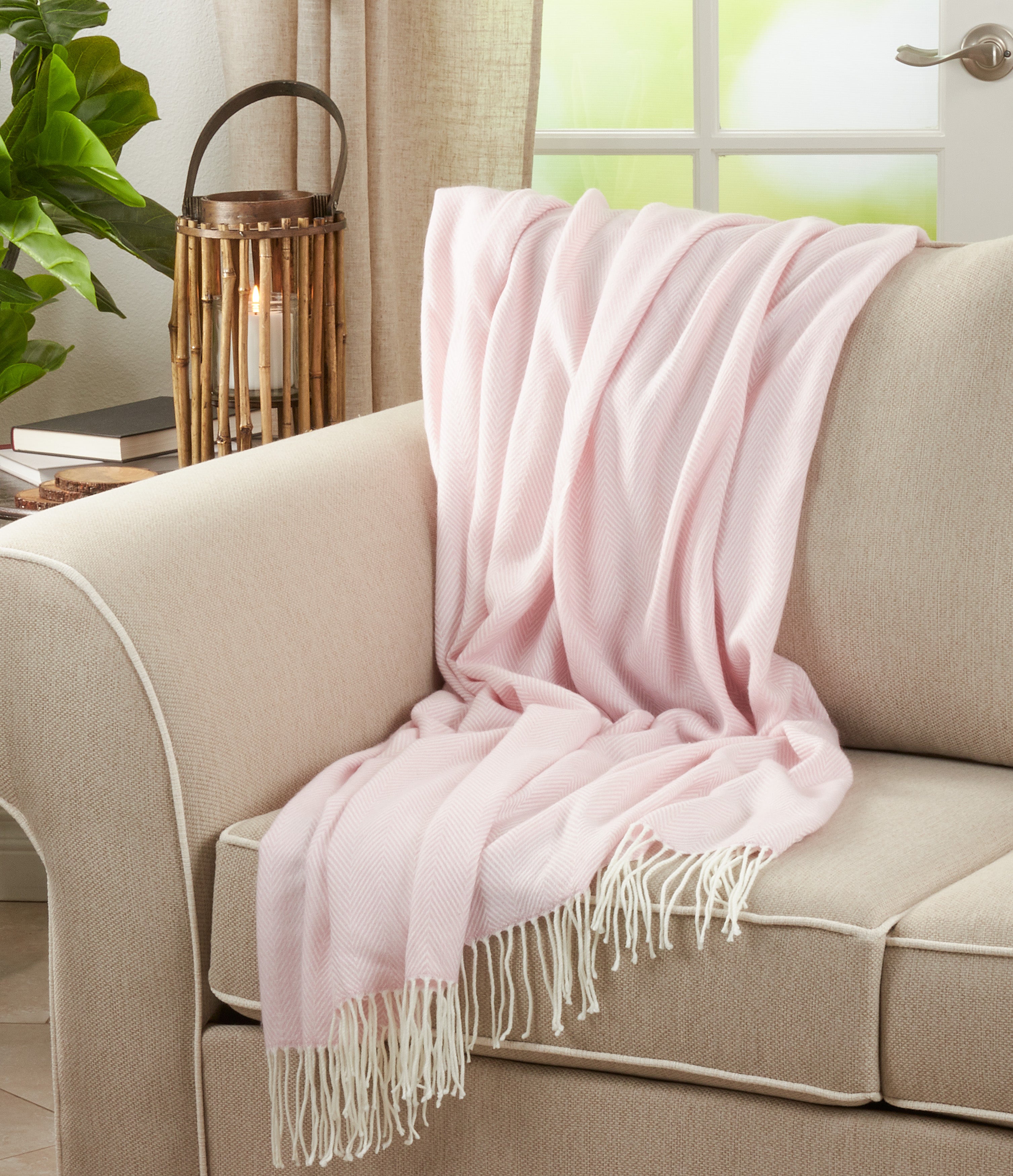 Herringbone Pattern Fringed Throw Blanket
