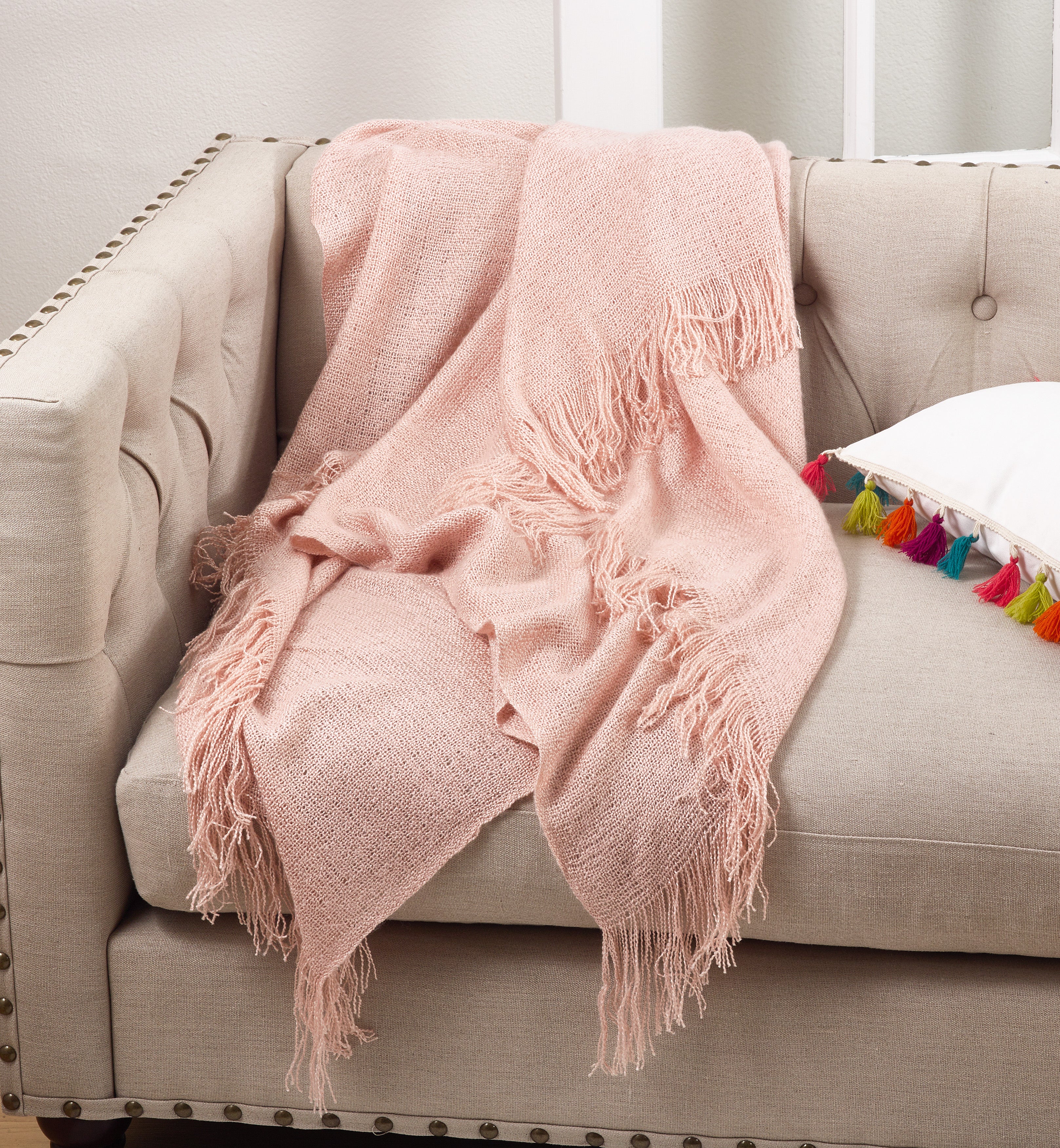 Fringe Hem Lightweight Throw Blanket