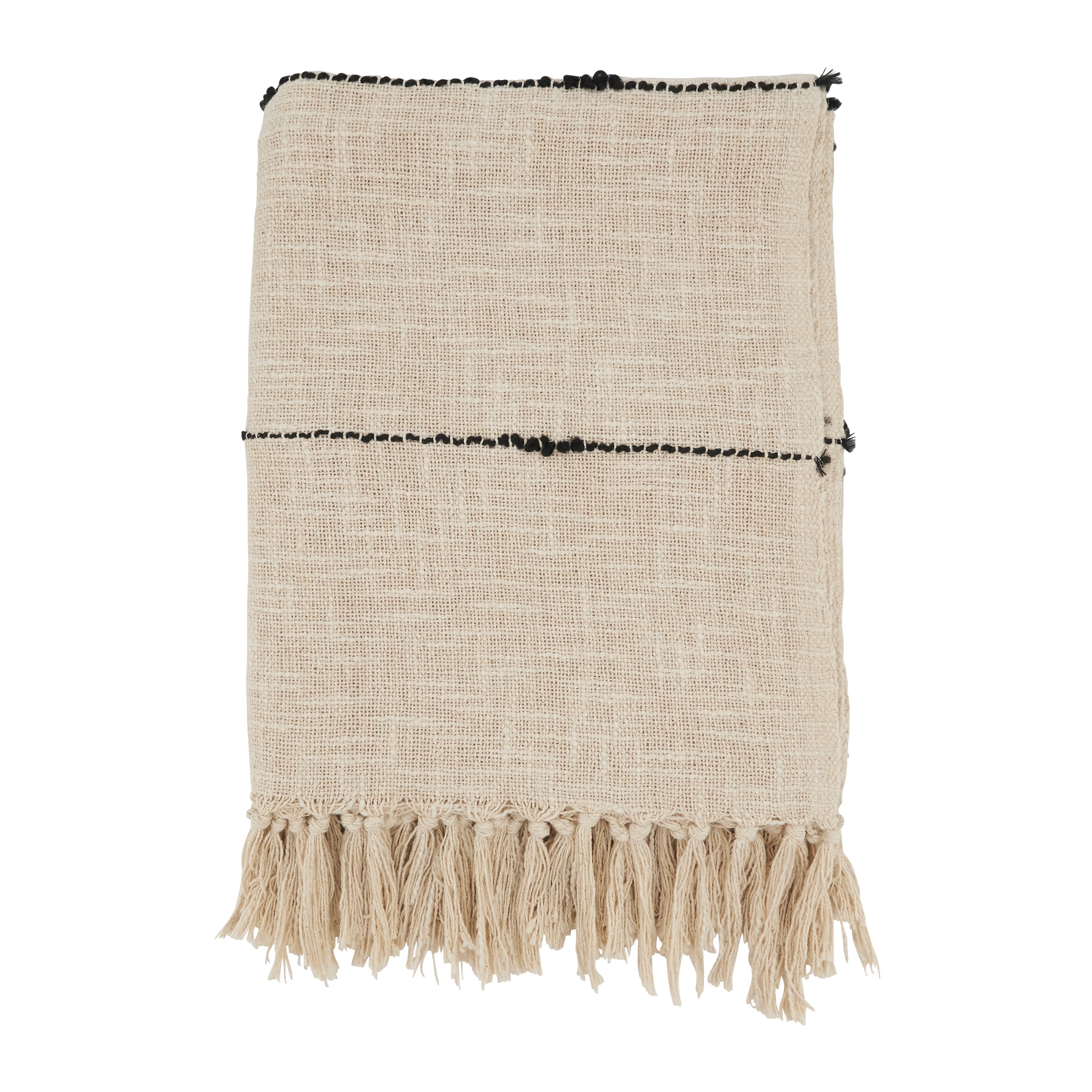 Woven Bliss Textured Stripe Fringe Throw Blanket