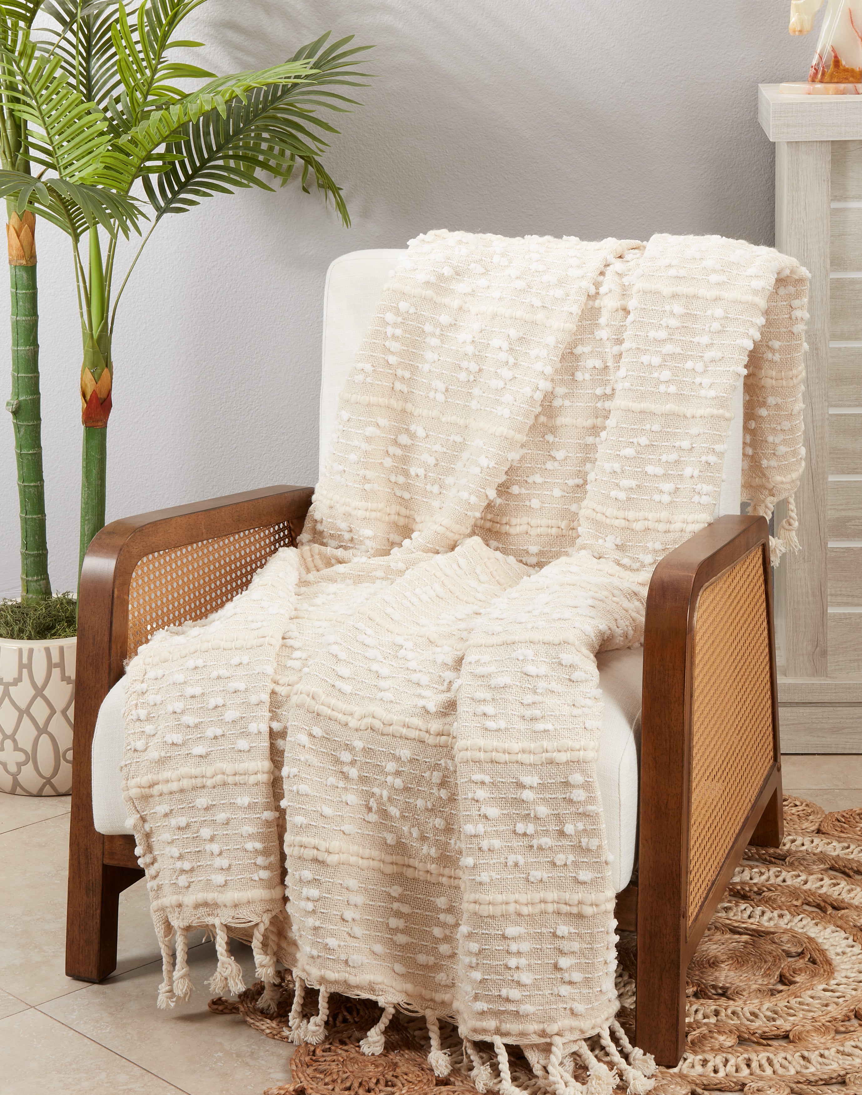 Textured Stripe Woven Fringe Throw Blanket