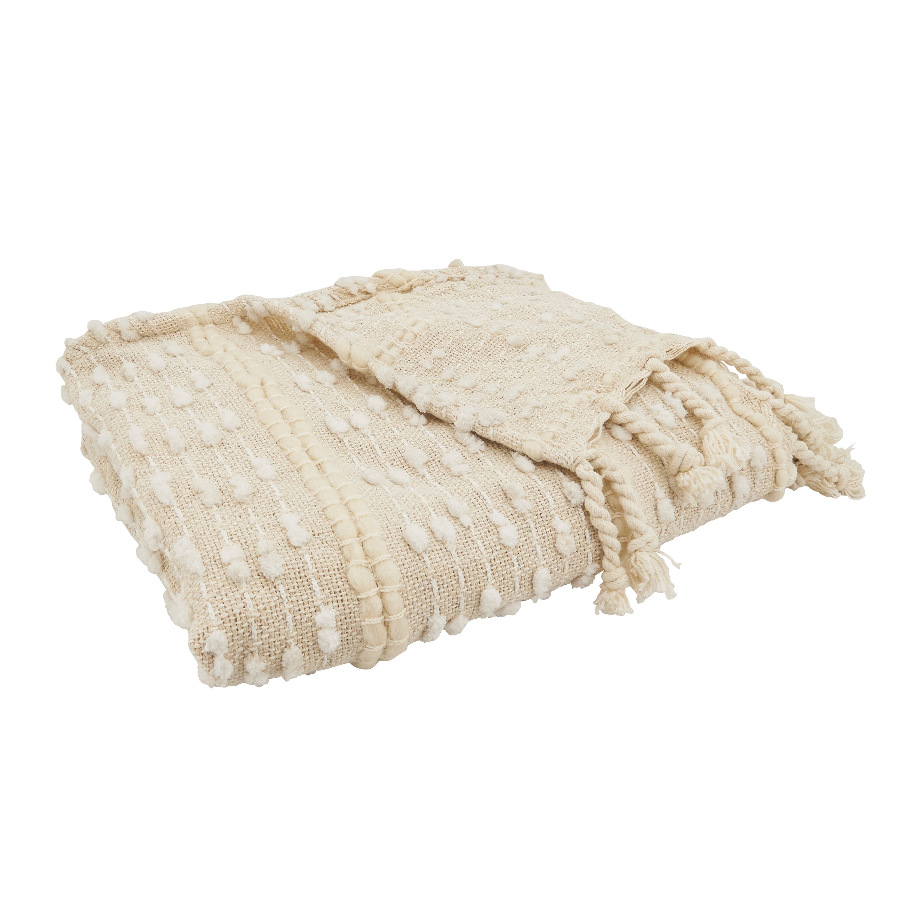 Textured Stripe Woven Fringe Throw Blanket