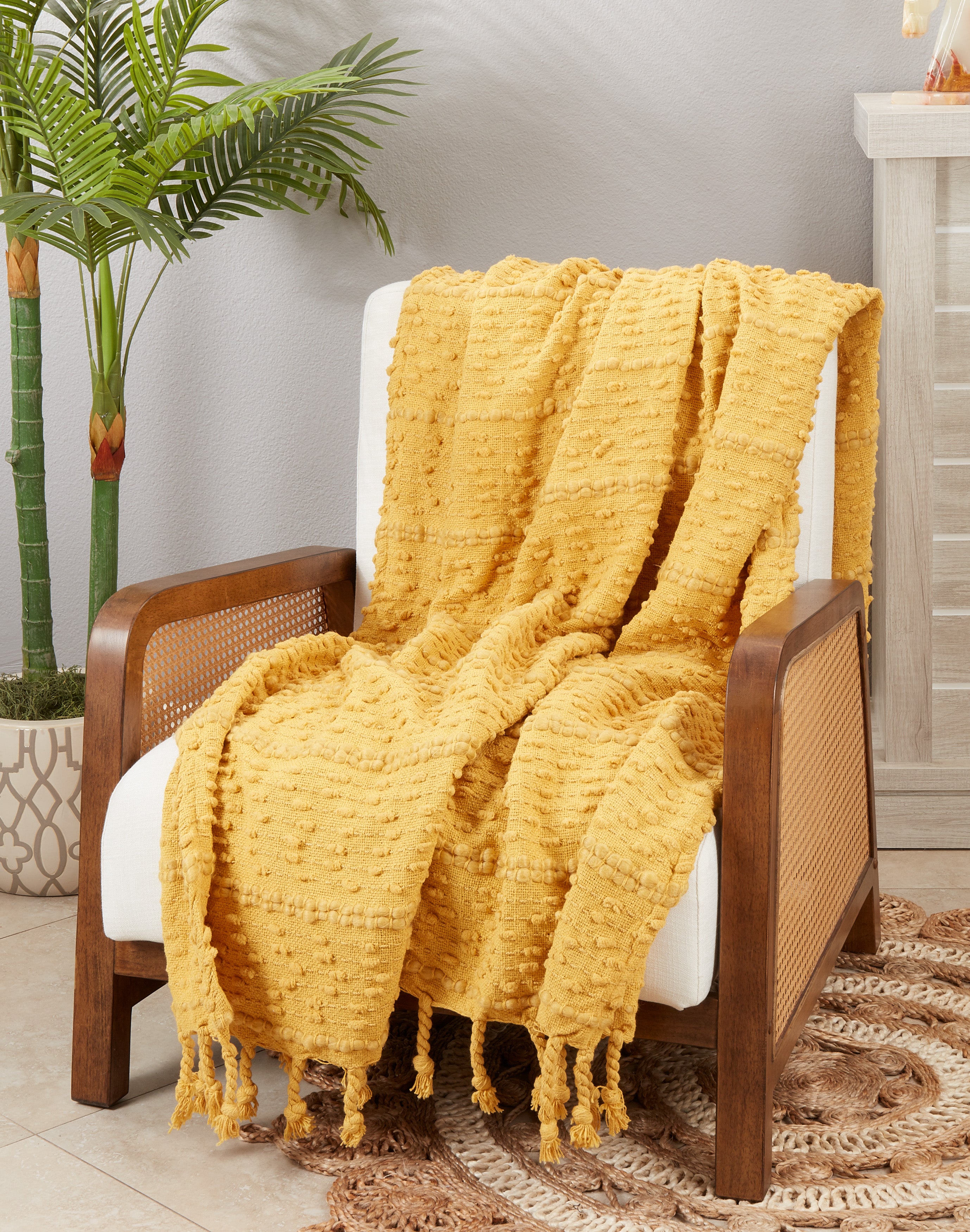 Textured Stripe Woven Fringe Throw Blanket