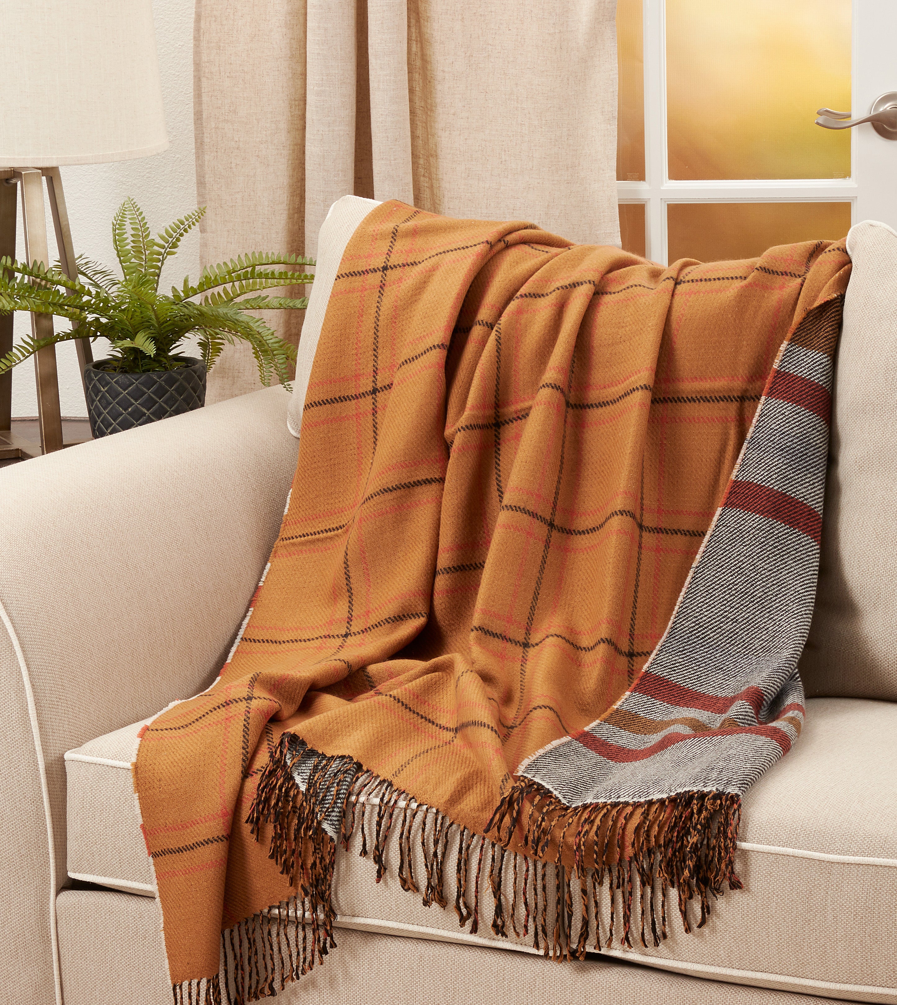 Reversible Plaid Throw Blanket