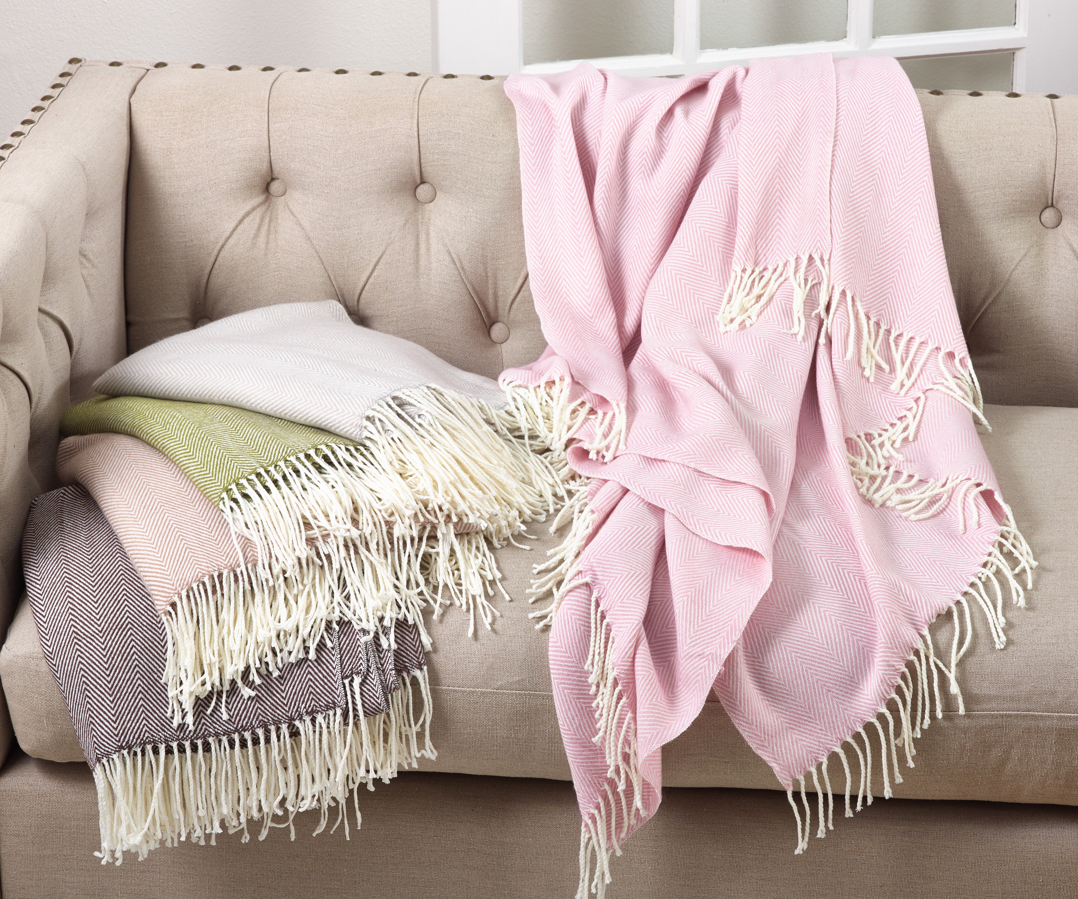 Herringbone Pattern Fringed Throw Blanket