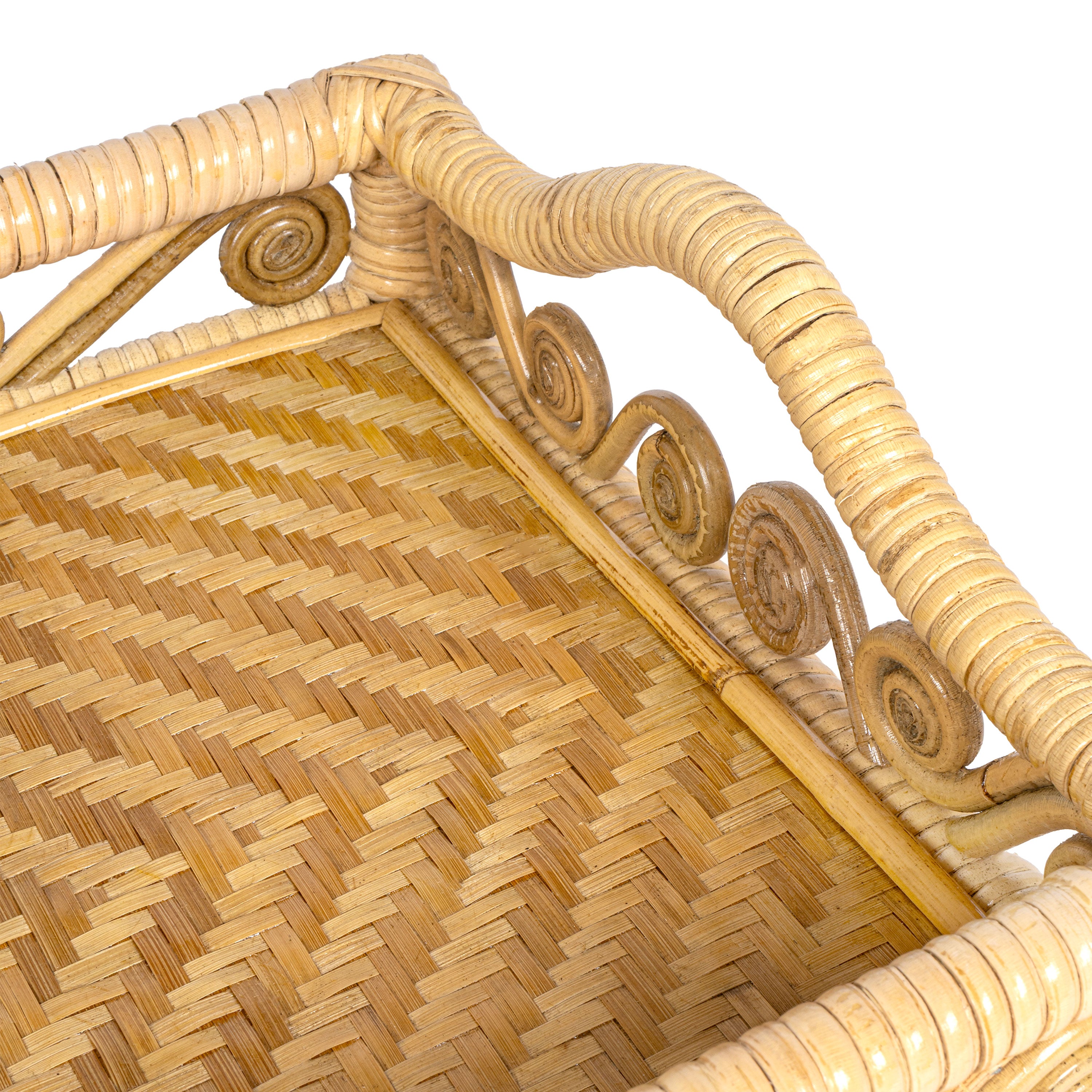 Baron Handcrafted Rattan/Bamboo Rectangular Decorative Tray with Handles
