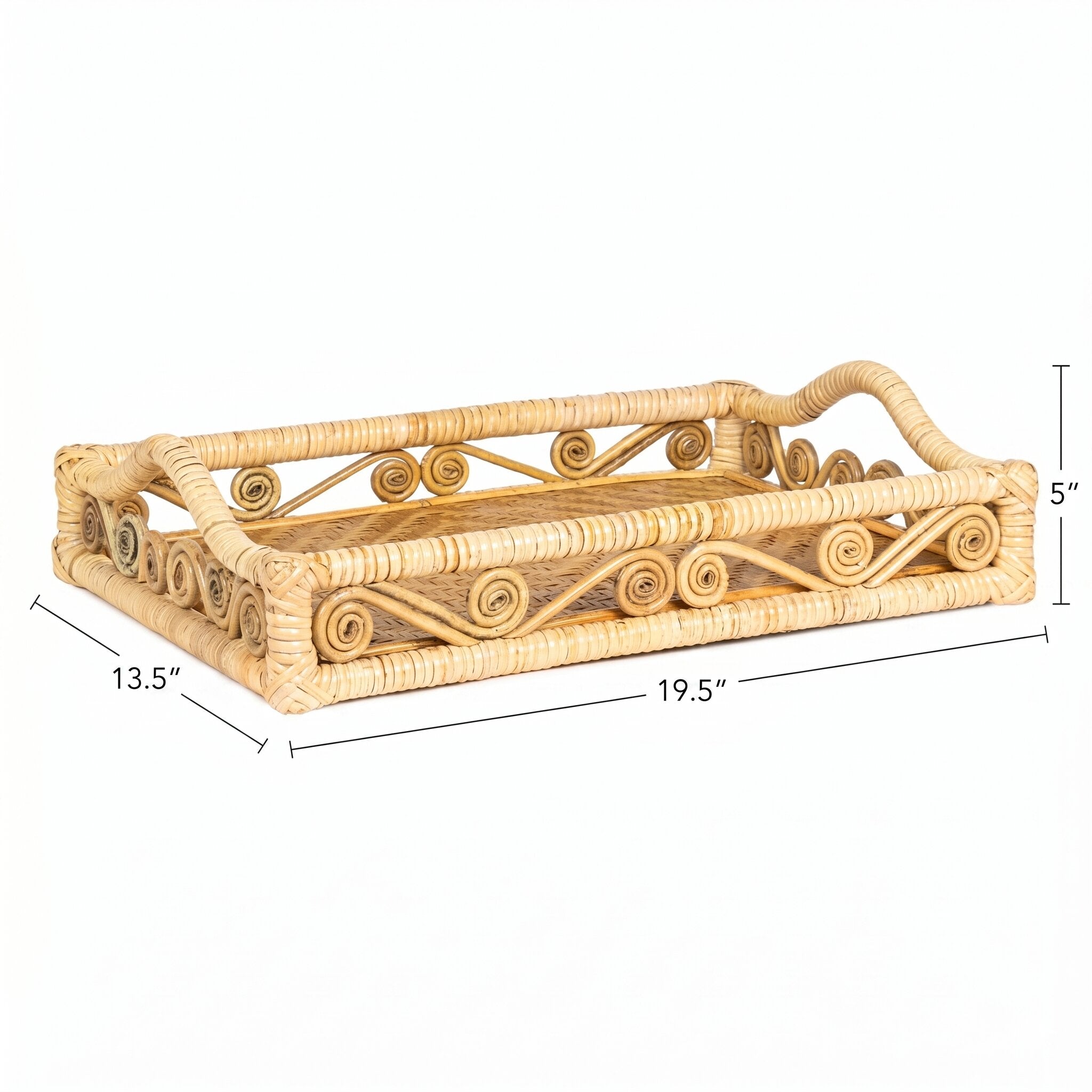 Baron Handcrafted Rattan/Bamboo Rectangular Decorative Tray with Handles