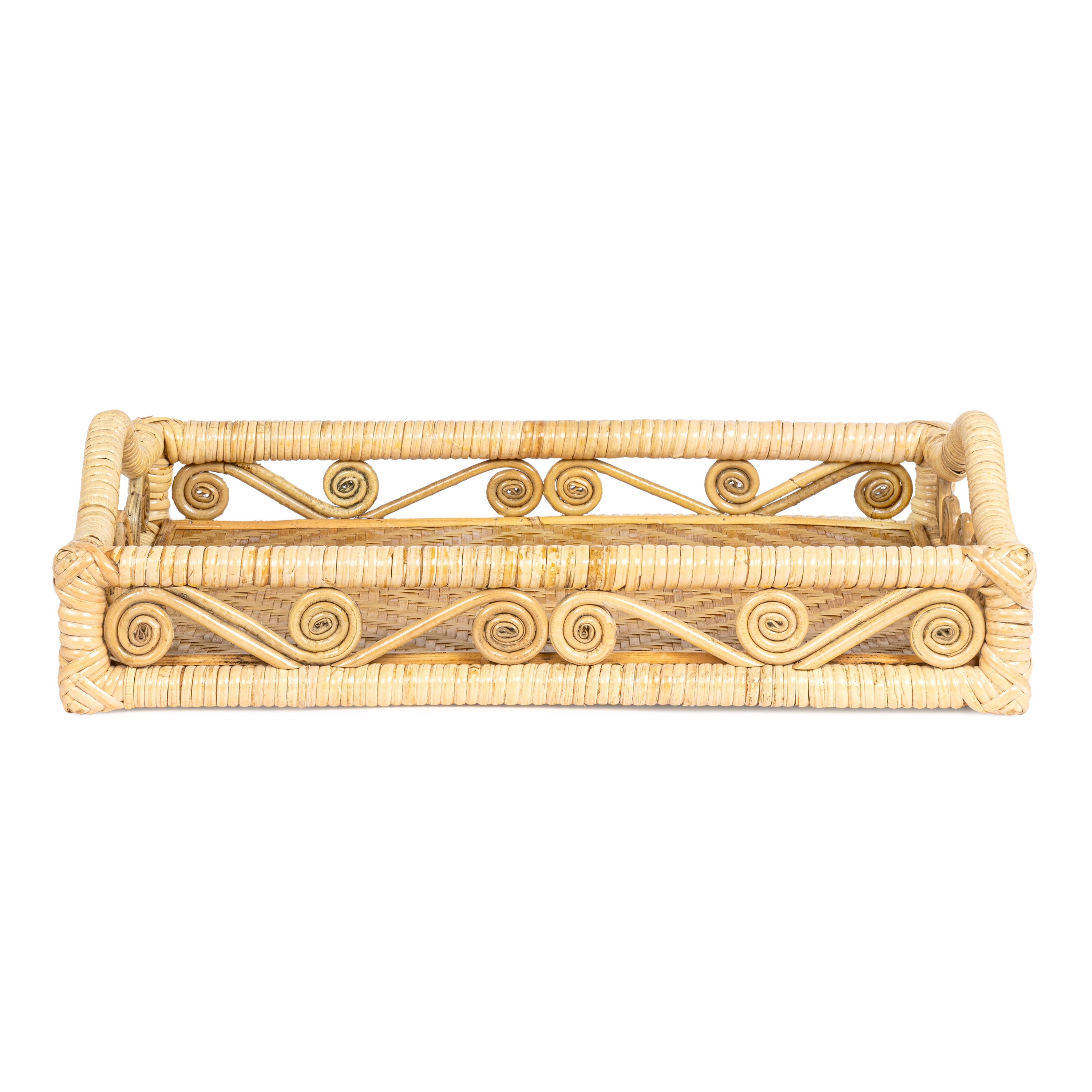 Baron Handcrafted Rattan/Bamboo Rectangular Decorative Tray with Handles