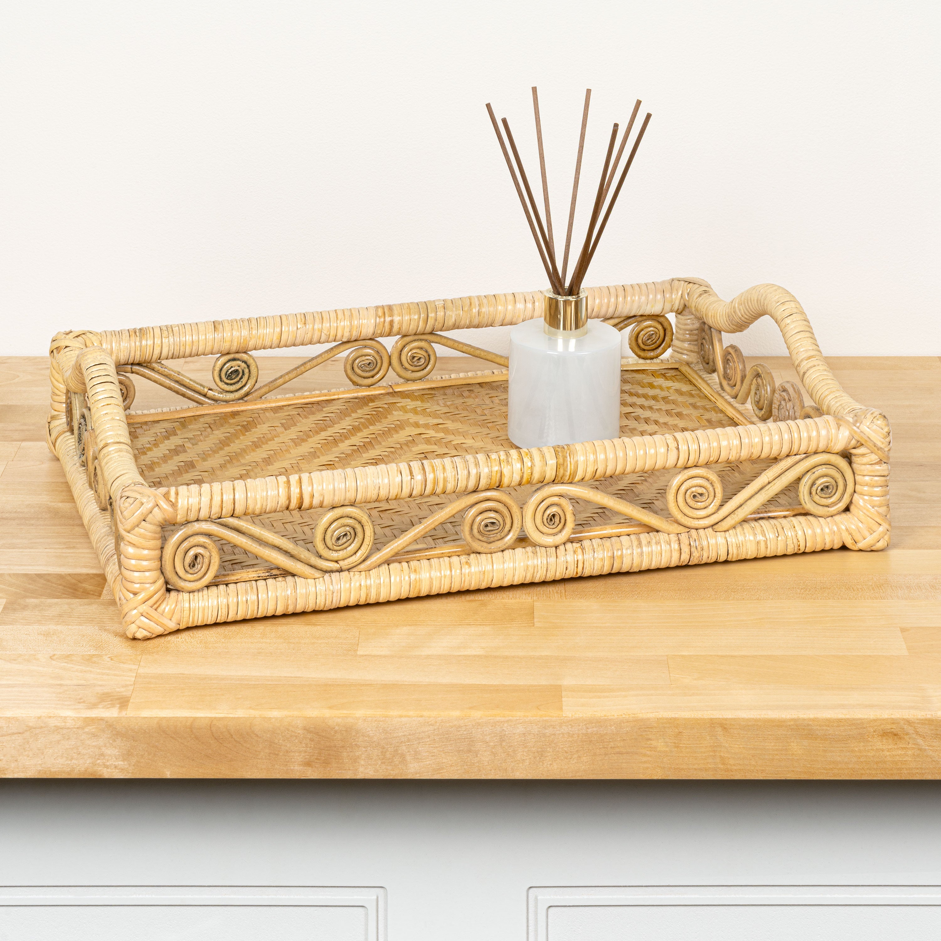 Baron Handcrafted Rattan/Bamboo Rectangular Decorative Tray with Handles