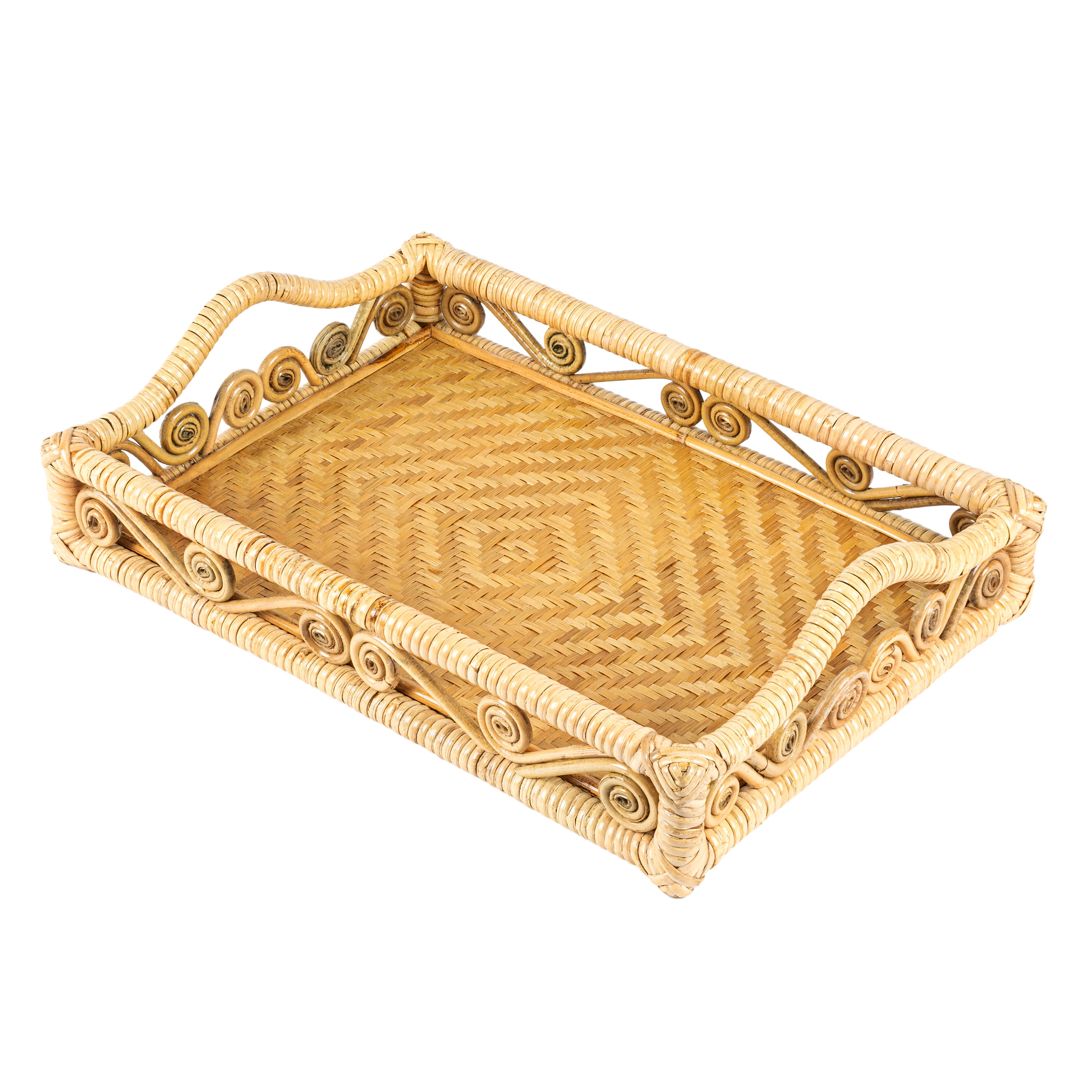 Baron Handcrafted Rattan/Bamboo Rectangular Decorative Tray with Handles