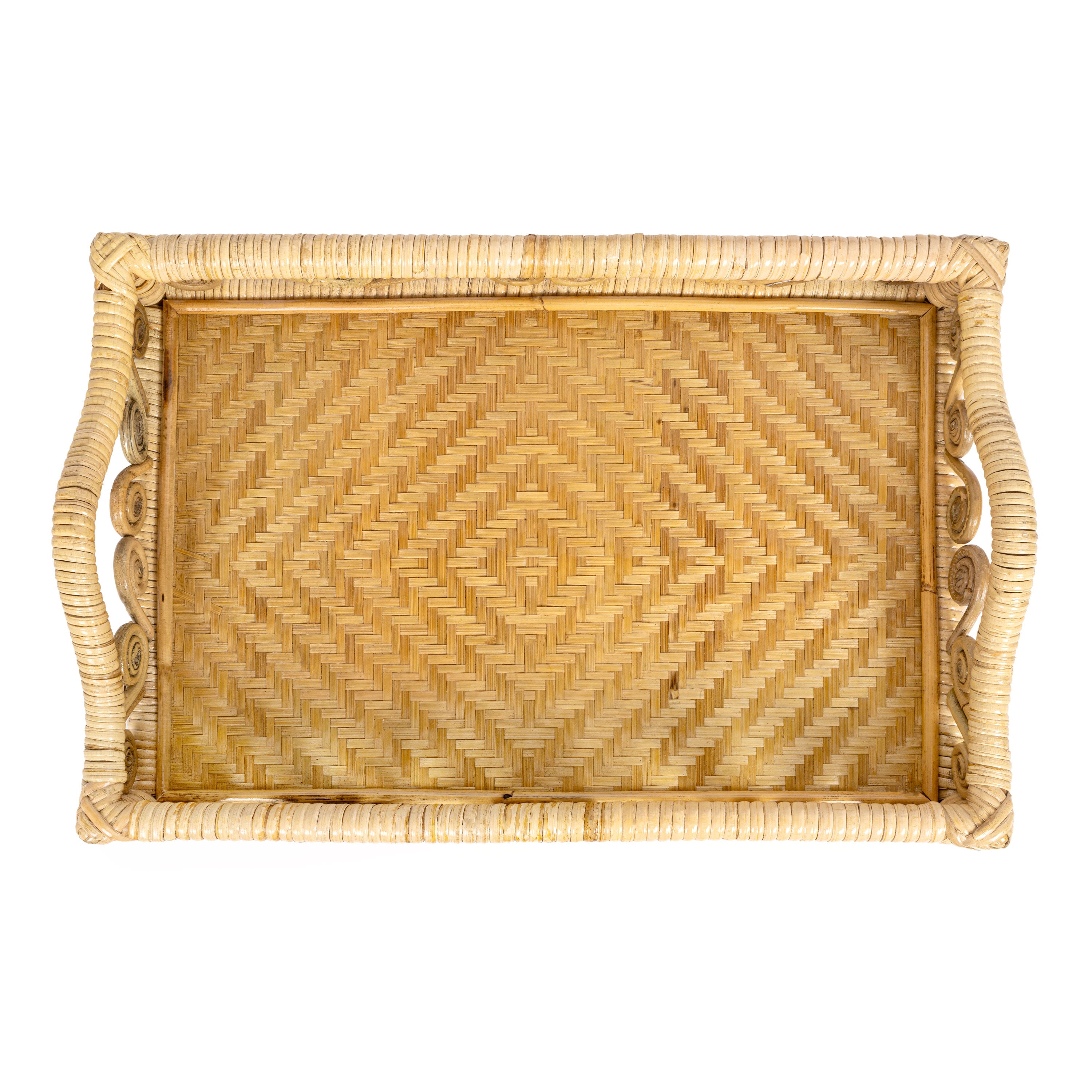 Baron Handcrafted Rattan/Bamboo Rectangular Decorative Tray with Handles