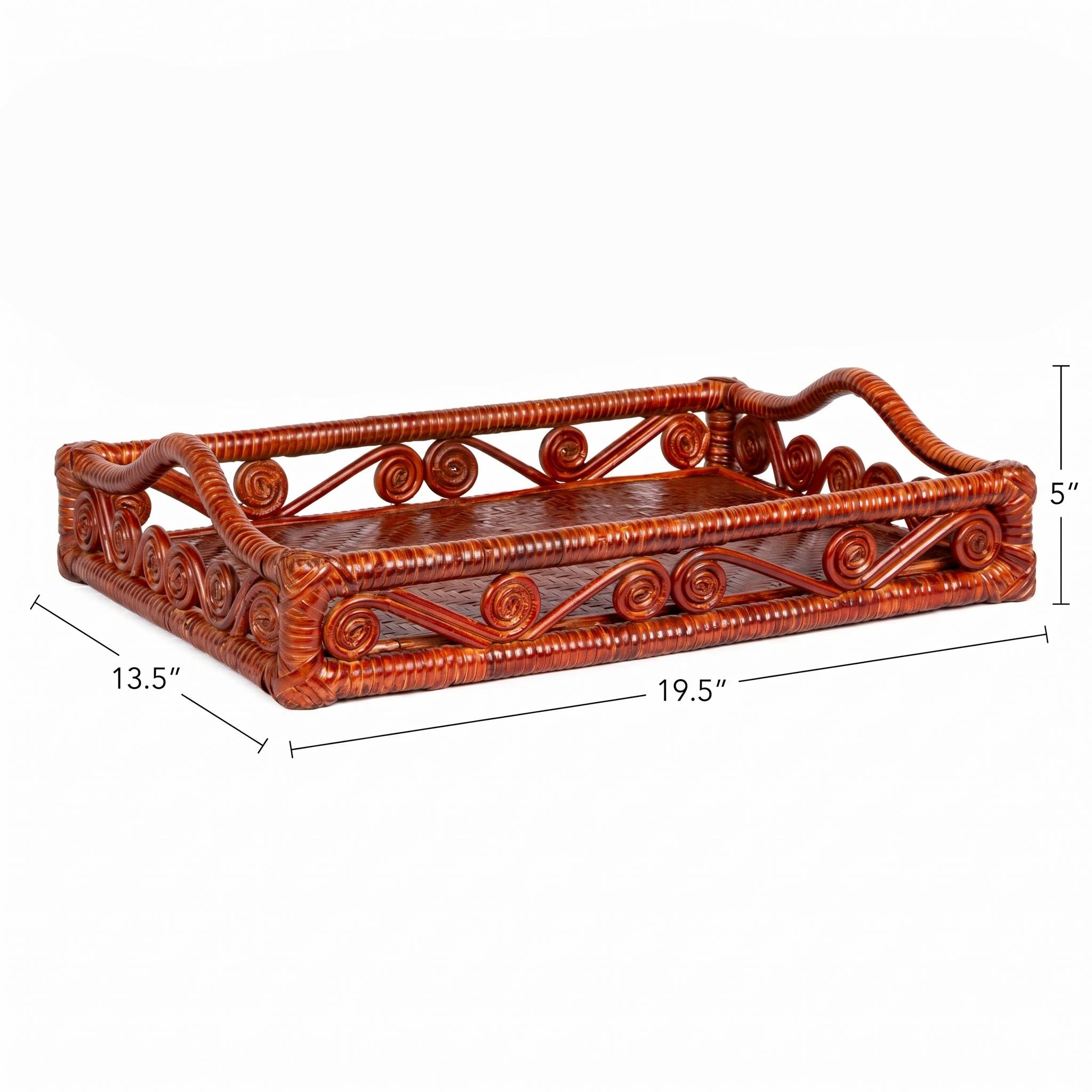 Baron Handcrafted Rattan/Bamboo Rectangular Decorative Tray with Handles