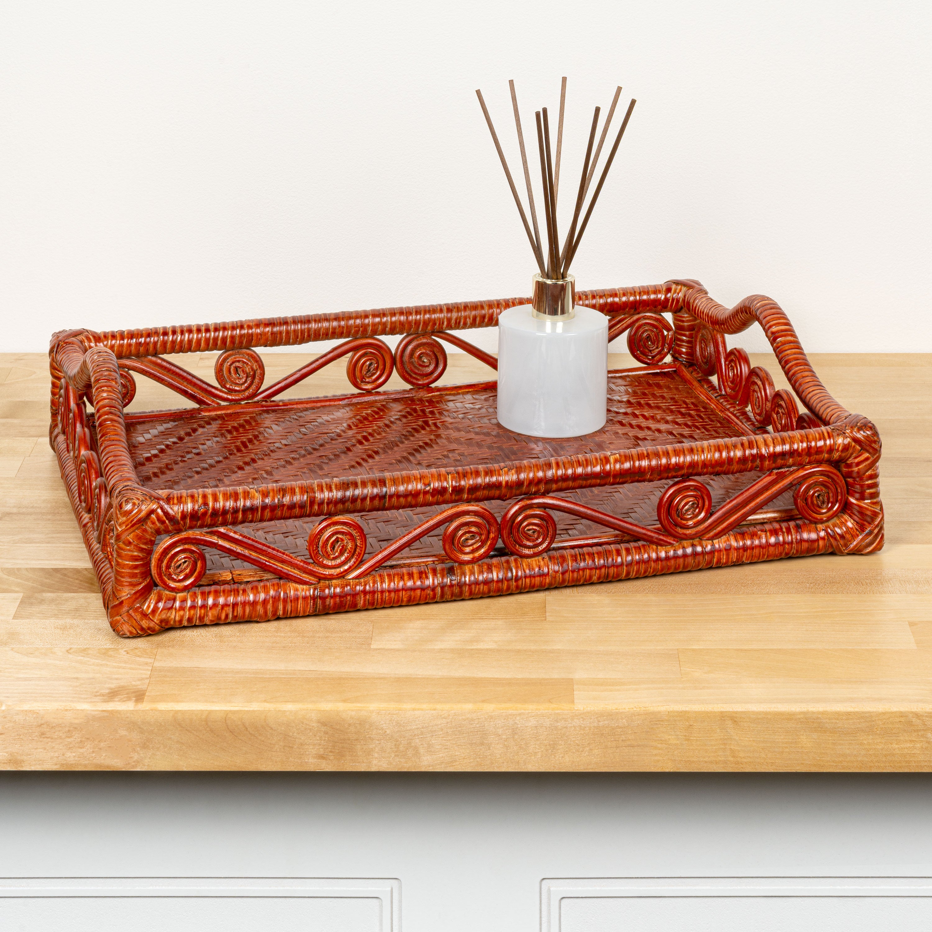 Baron Handcrafted Rattan/Bamboo Rectangular Decorative Tray with Handles