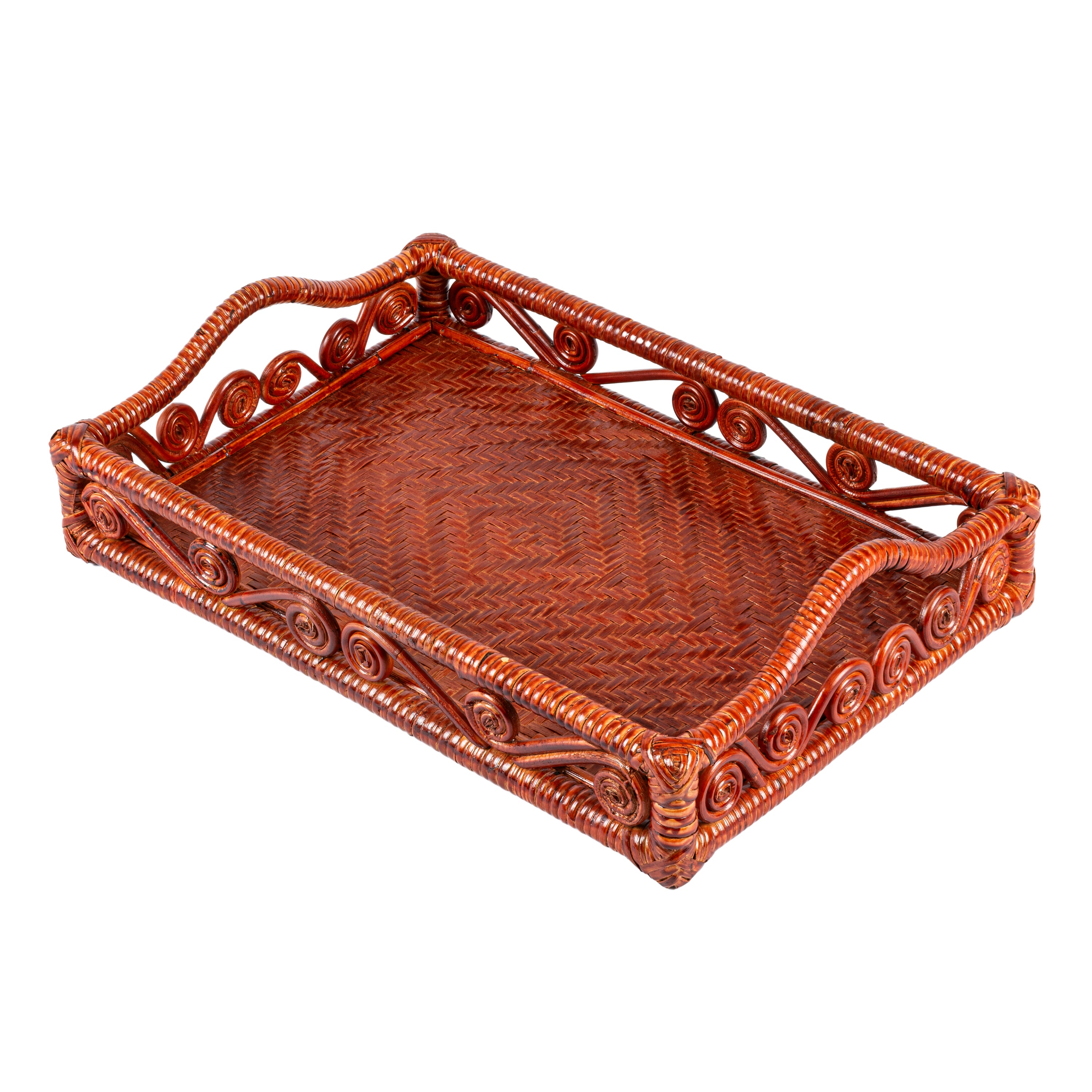 Baron Handcrafted Rattan/Bamboo Rectangular Decorative Tray with Handles