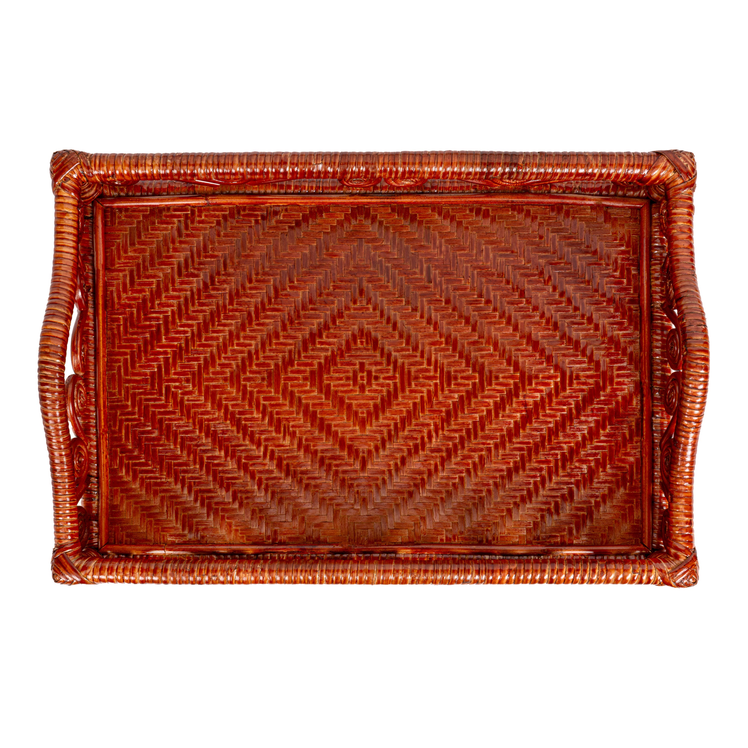 Baron Handcrafted Rattan/Bamboo Rectangular Decorative Tray with Handles