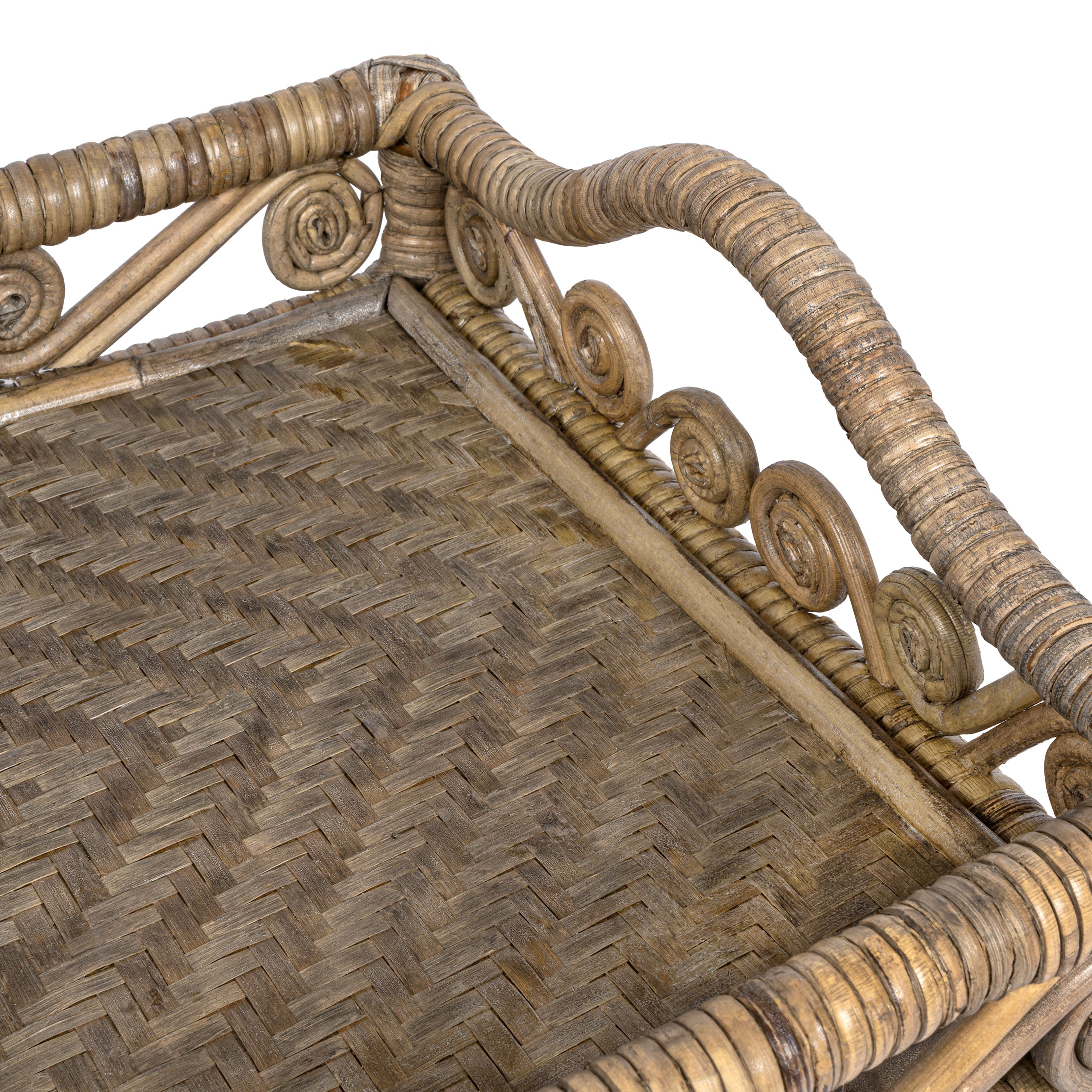 Baron Handcrafted Rattan/Bamboo Rectangular Decorative Tray with Handles