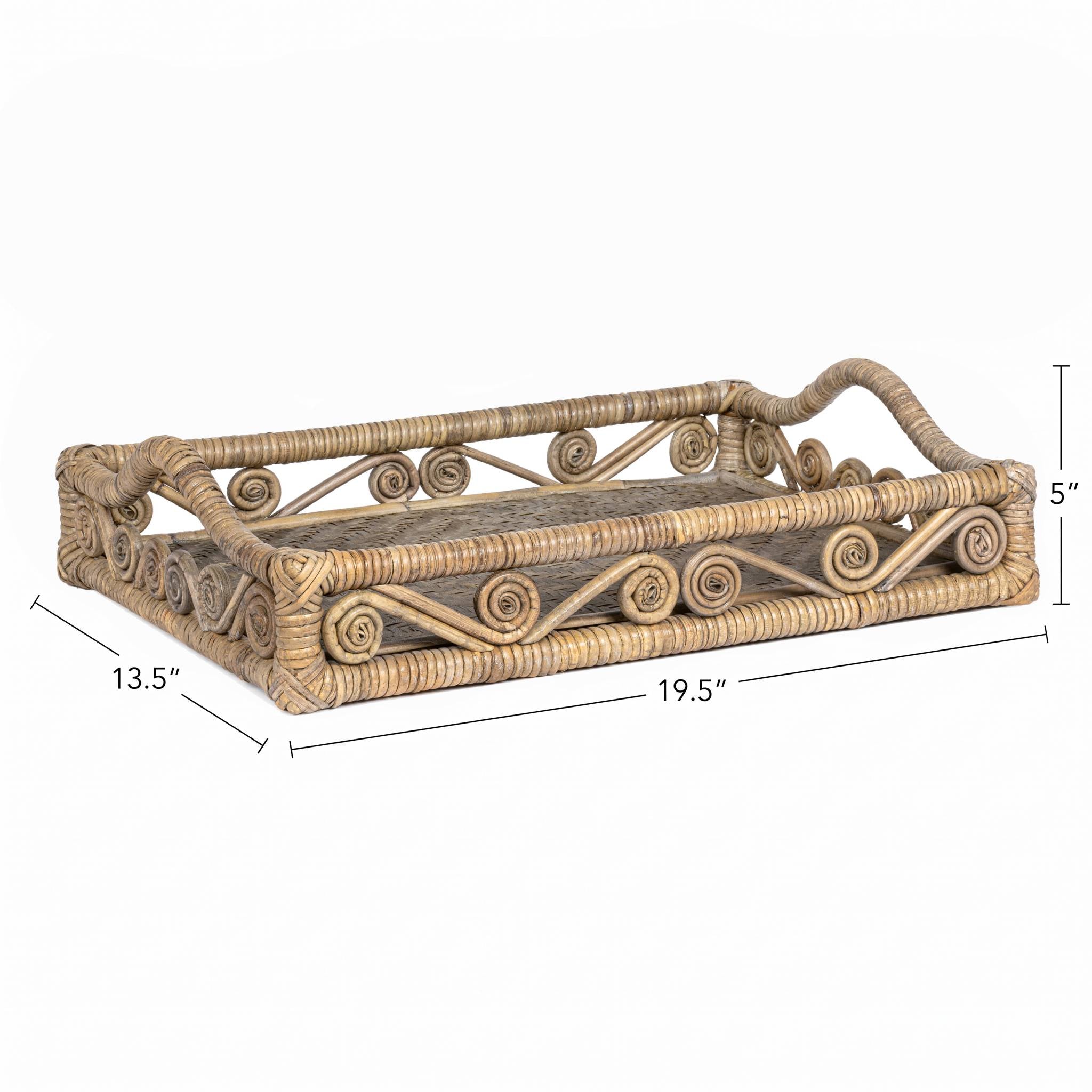 Baron Handcrafted Rattan/Bamboo Rectangular Decorative Tray with Handles