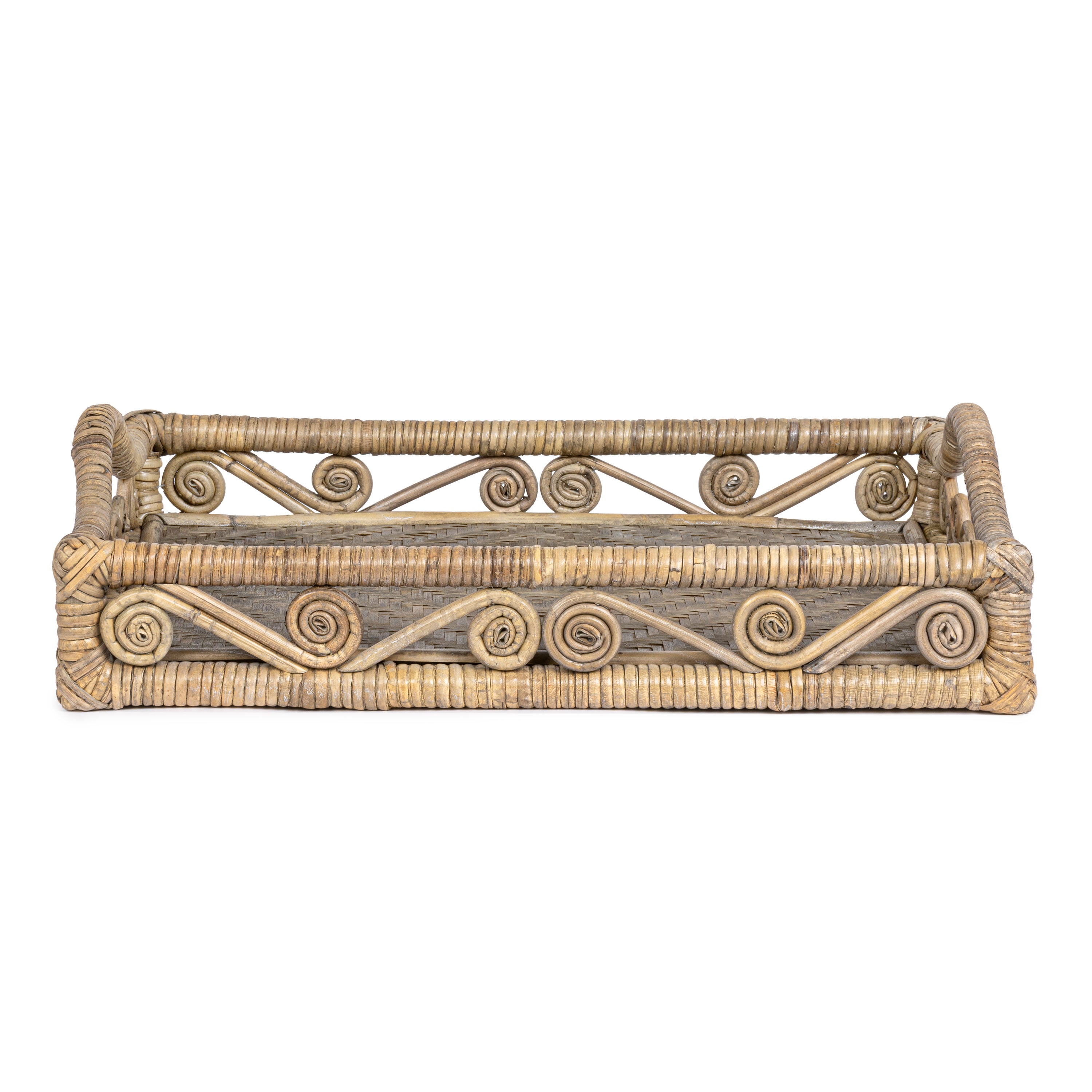 Baron Handcrafted Rattan/Bamboo Rectangular Decorative Tray with Handles