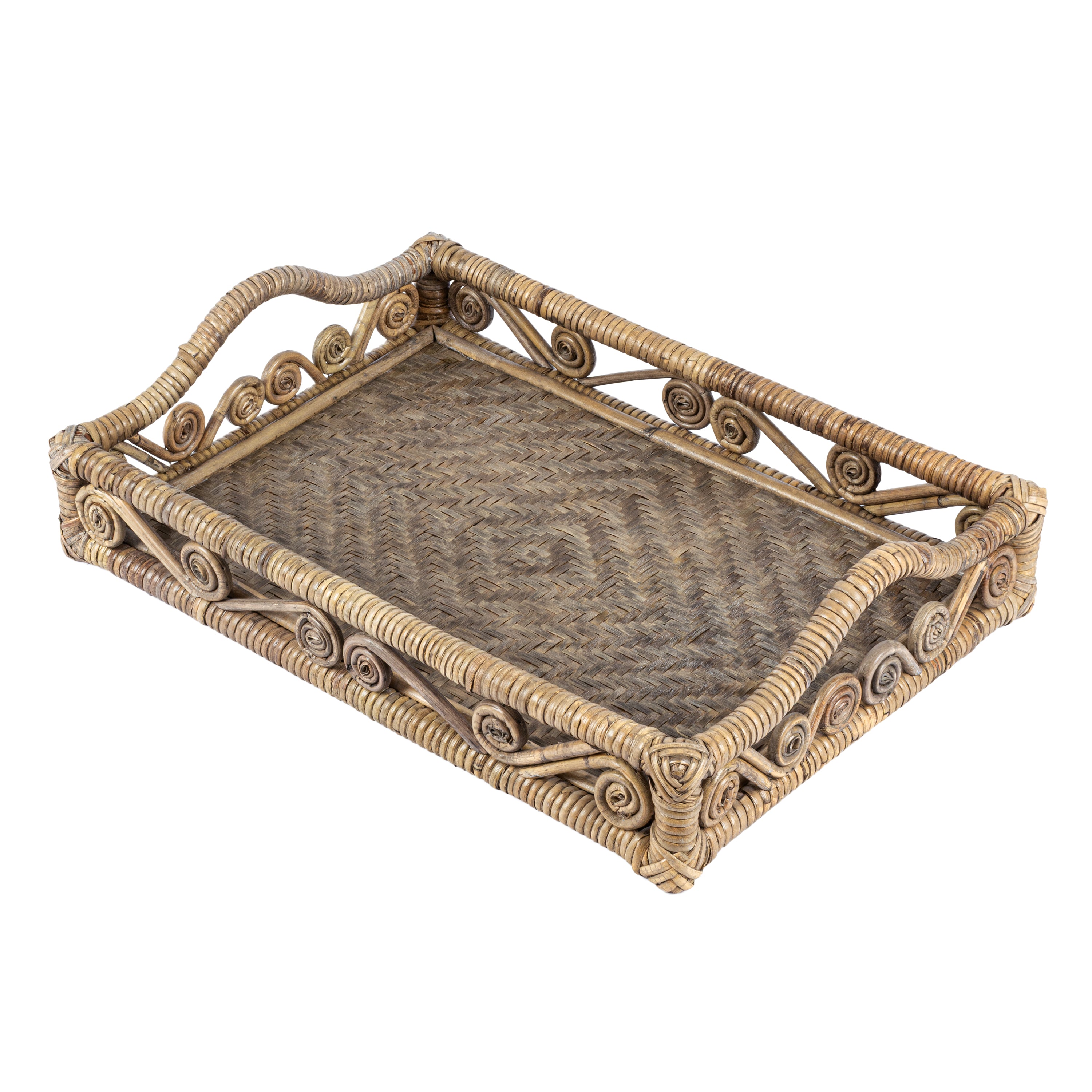 Baron Handcrafted Rattan/Bamboo Rectangular Decorative Tray with Handles