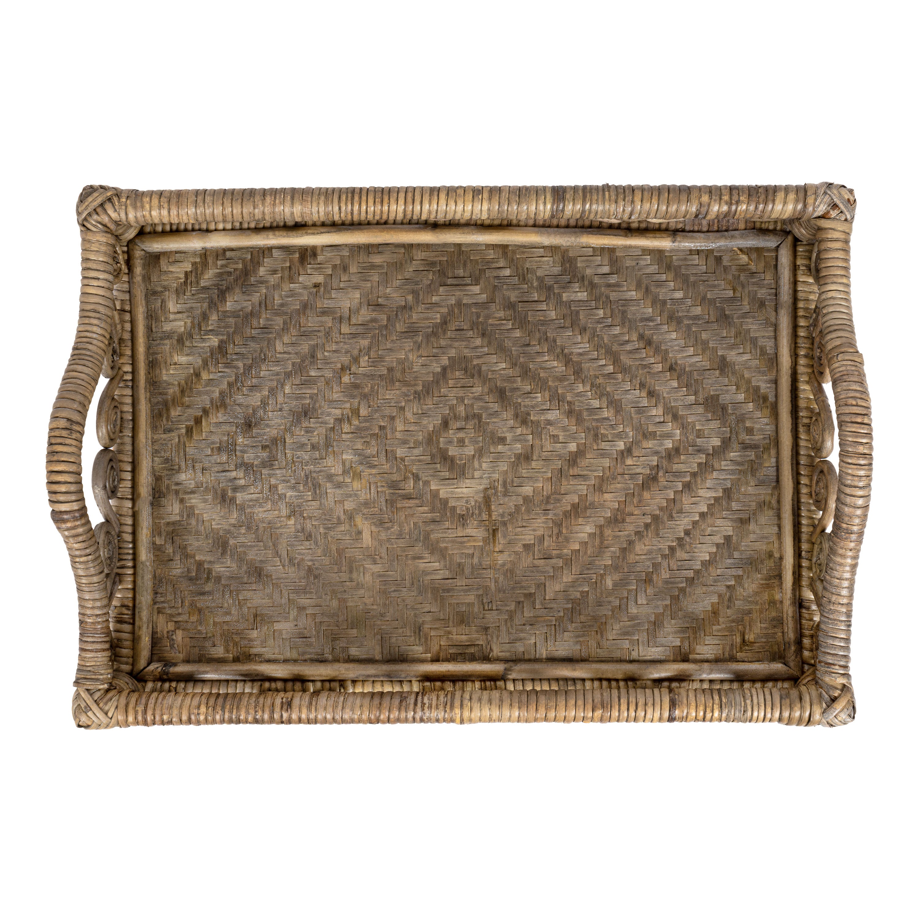 Baron Handcrafted Rattan/Bamboo Rectangular Decorative Tray with Handles