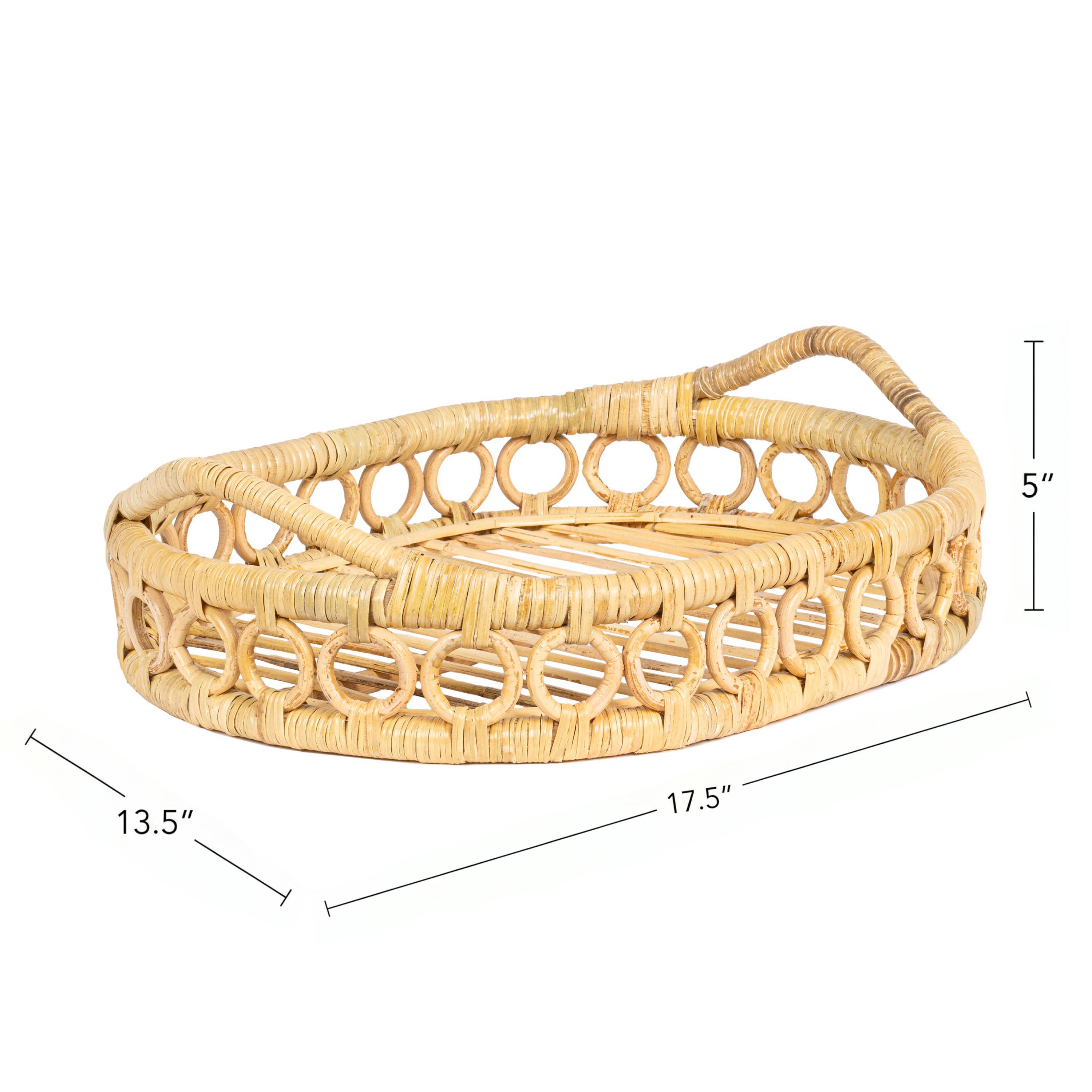 Cassini Handcrafted Rattan Oval Decorative Tray with Handles