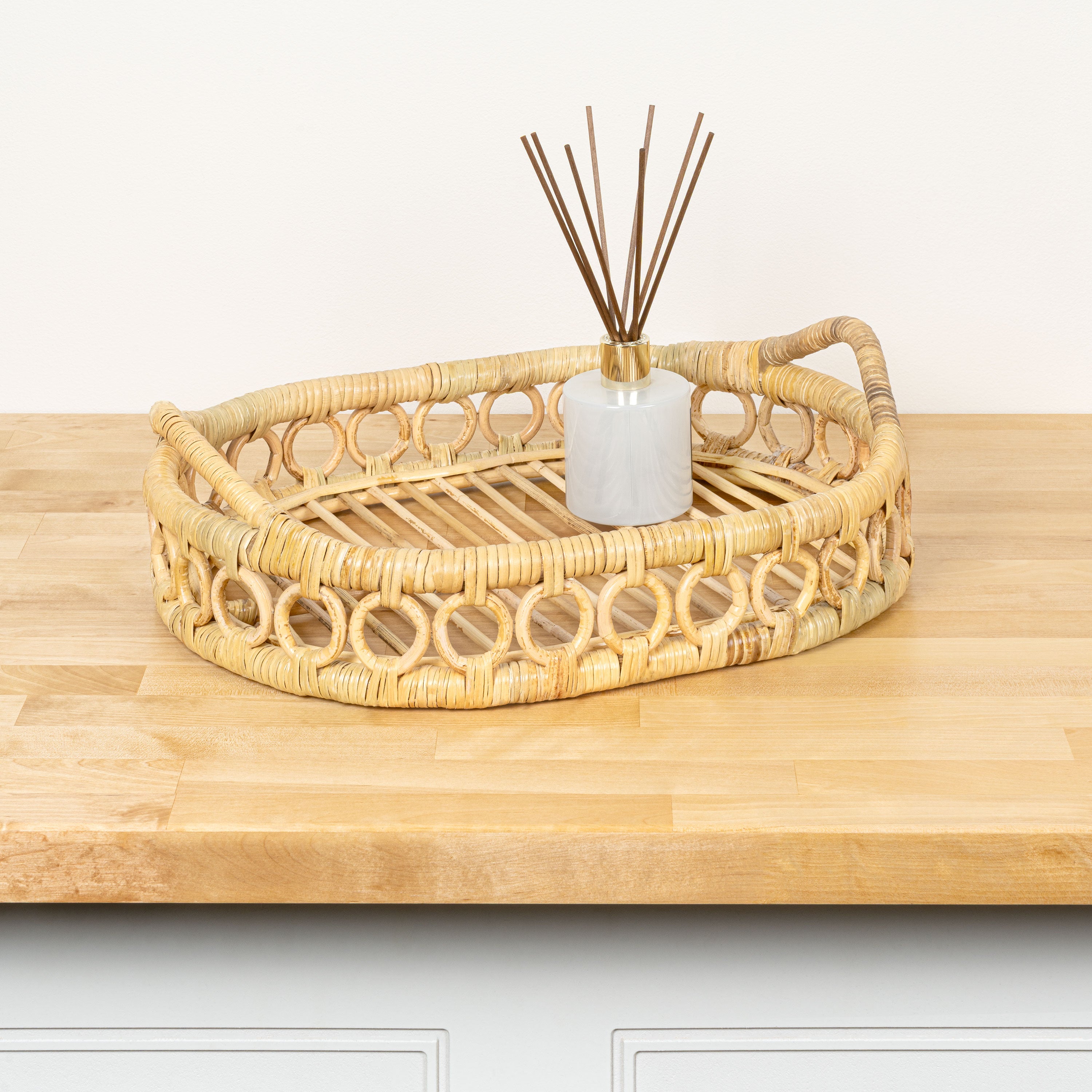 Cassini Handcrafted Rattan Oval Decorative Tray with Handles