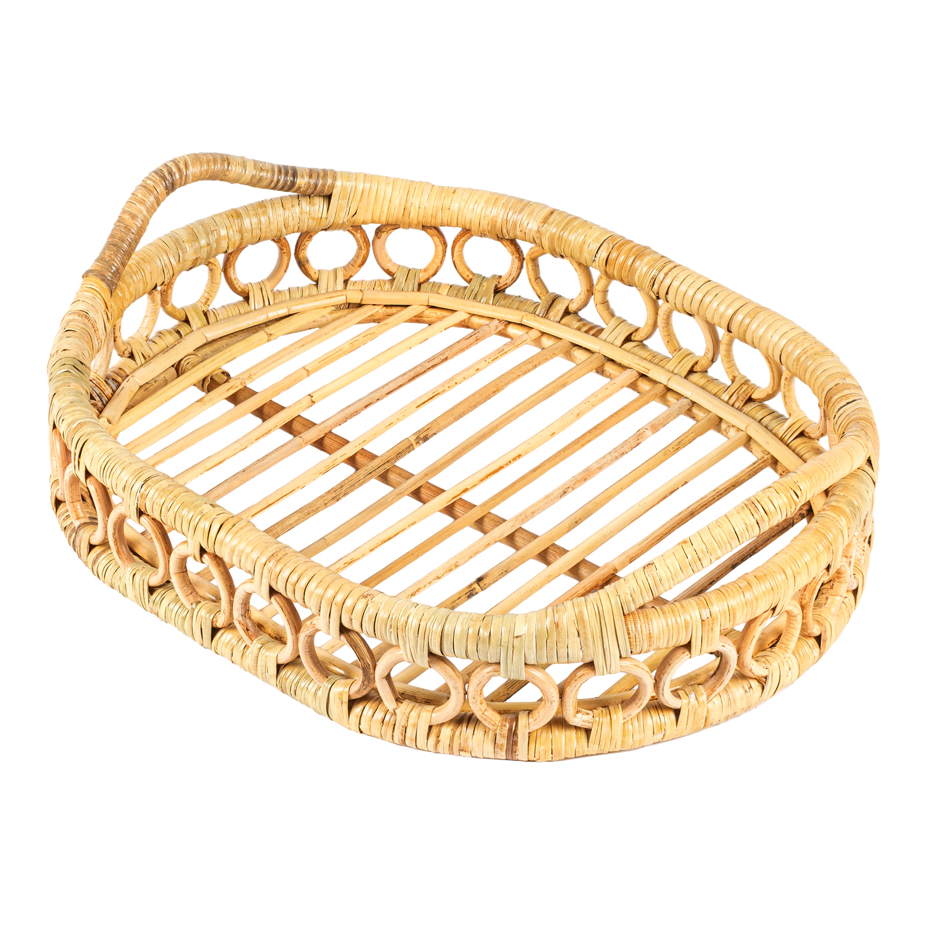 Cassini Handcrafted Rattan Oval Decorative Tray with Handles