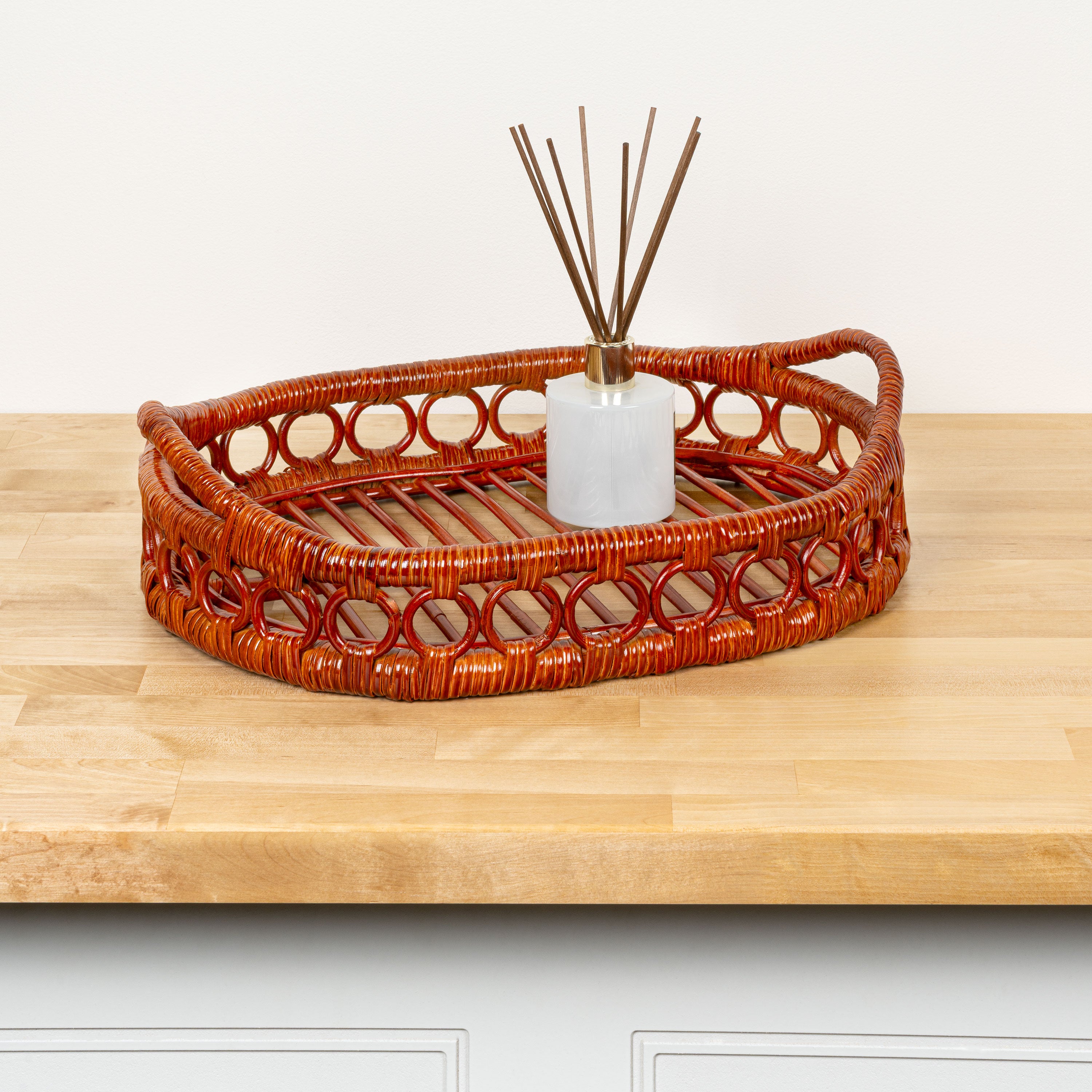 Cassini Handcrafted Rattan Oval Decorative Tray with Handles