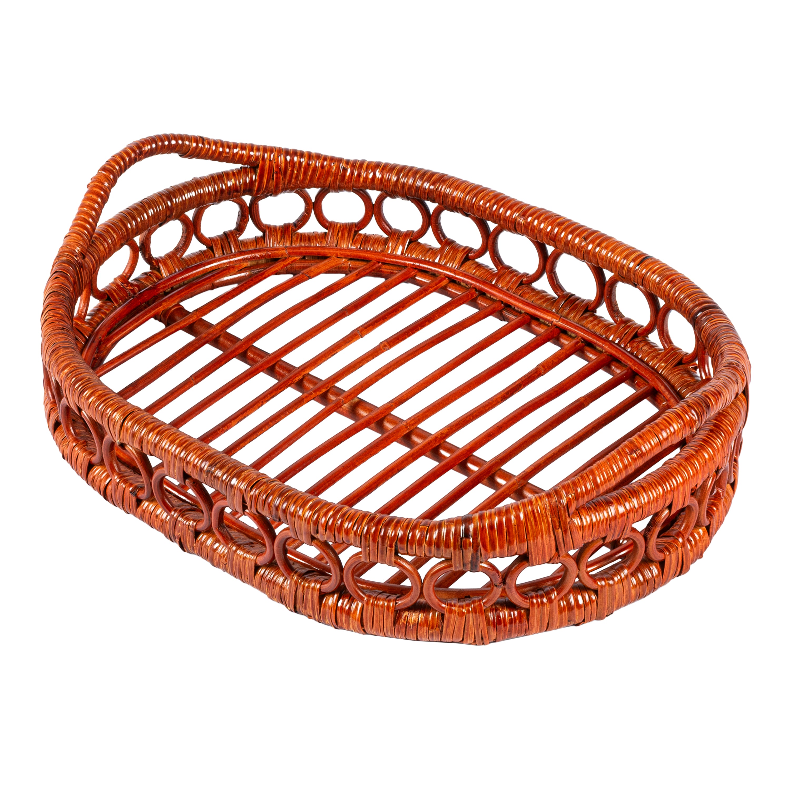 Cassini Handcrafted Rattan Oval Decorative Tray with Handles