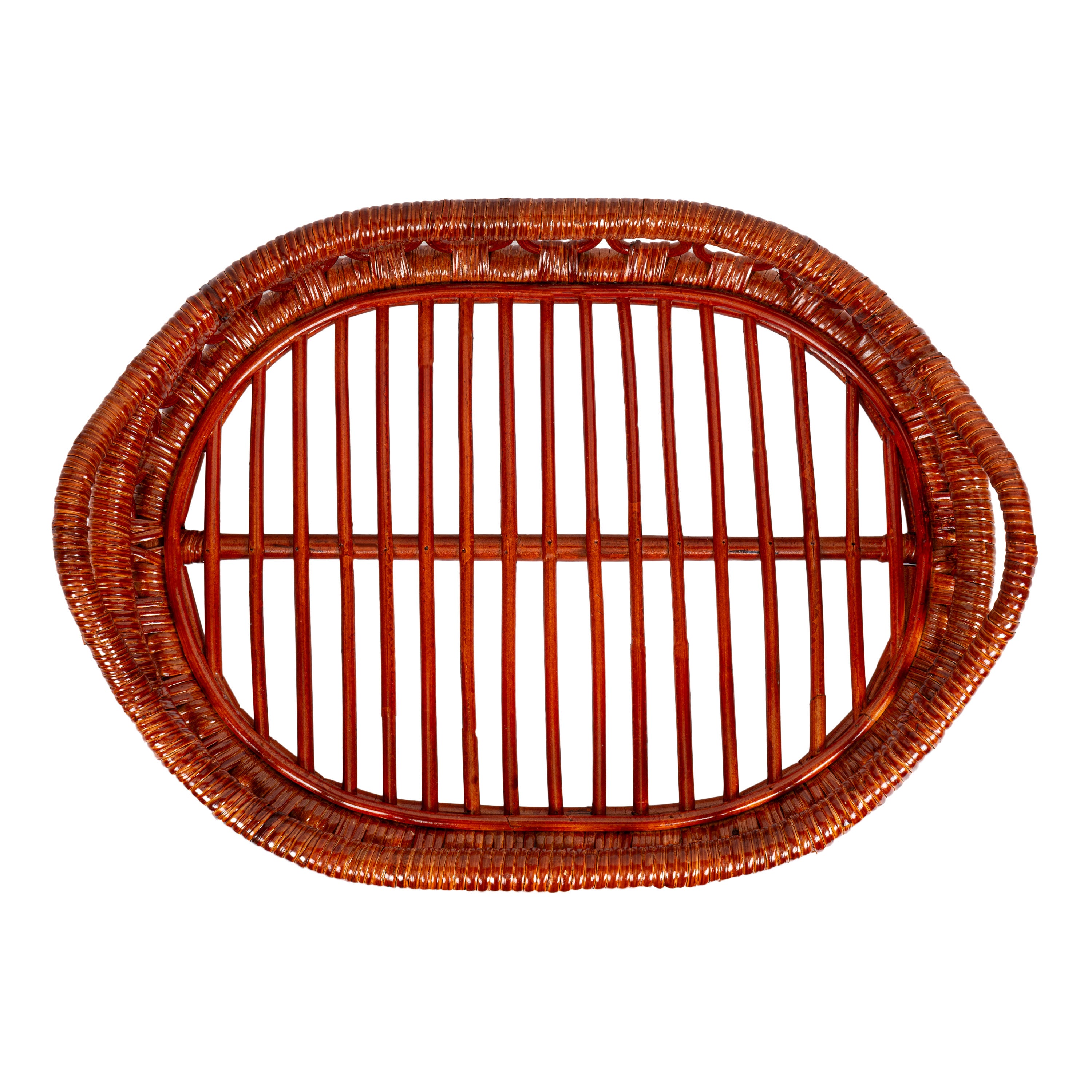 Cassini Handcrafted Rattan Oval Decorative Tray with Handles