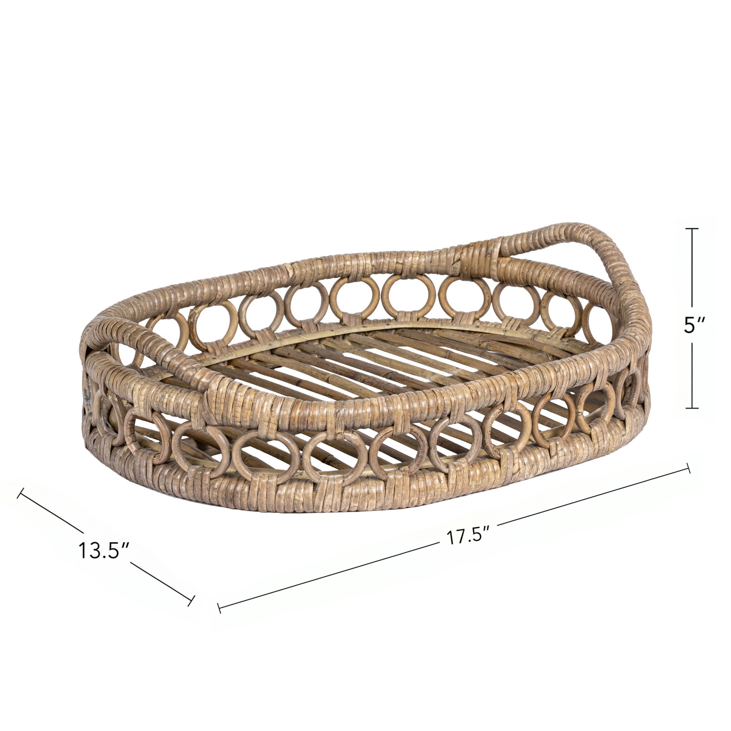 Cassini Handcrafted Rattan Oval Decorative Tray with Handles