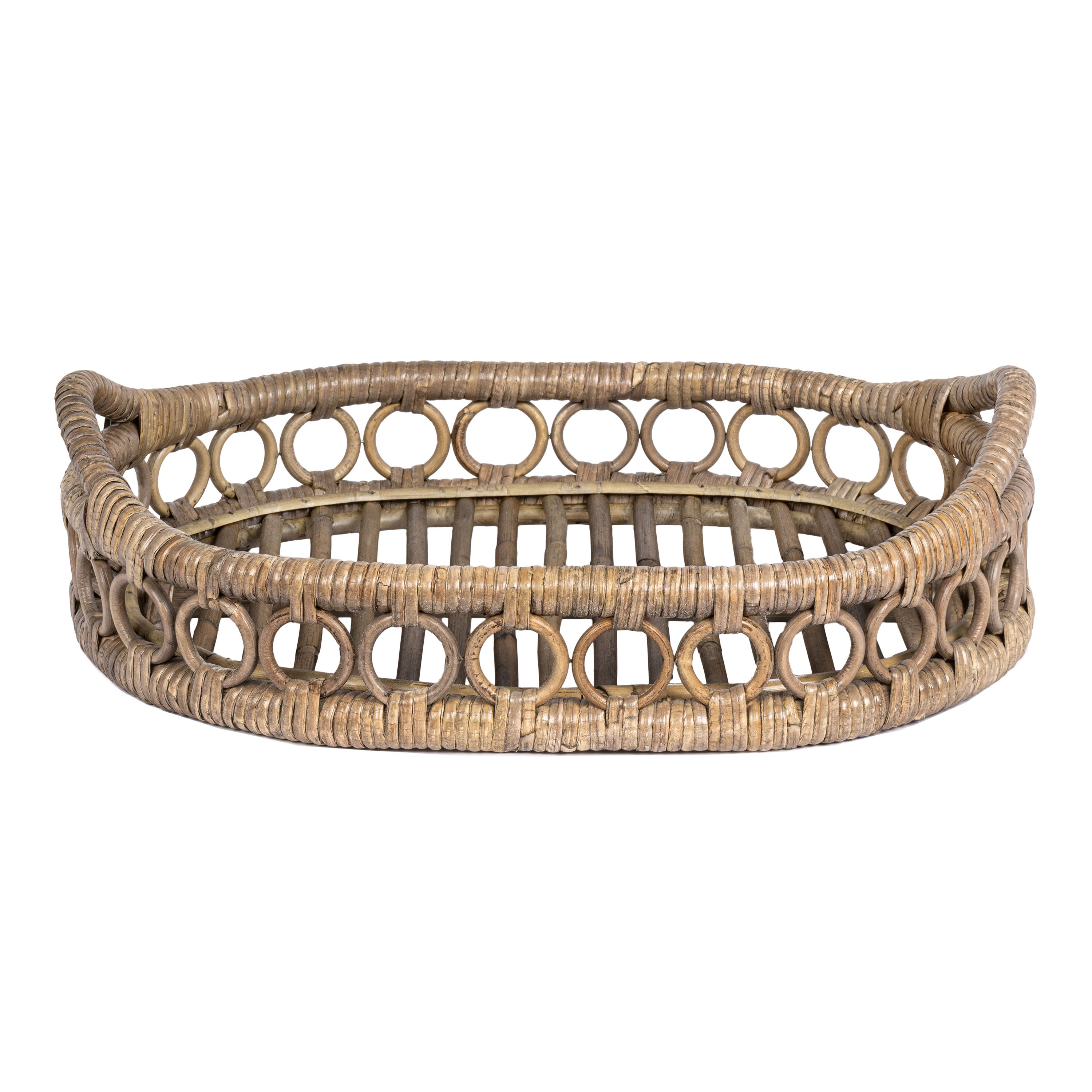 Cassini Handcrafted Rattan Oval Decorative Tray with Handles