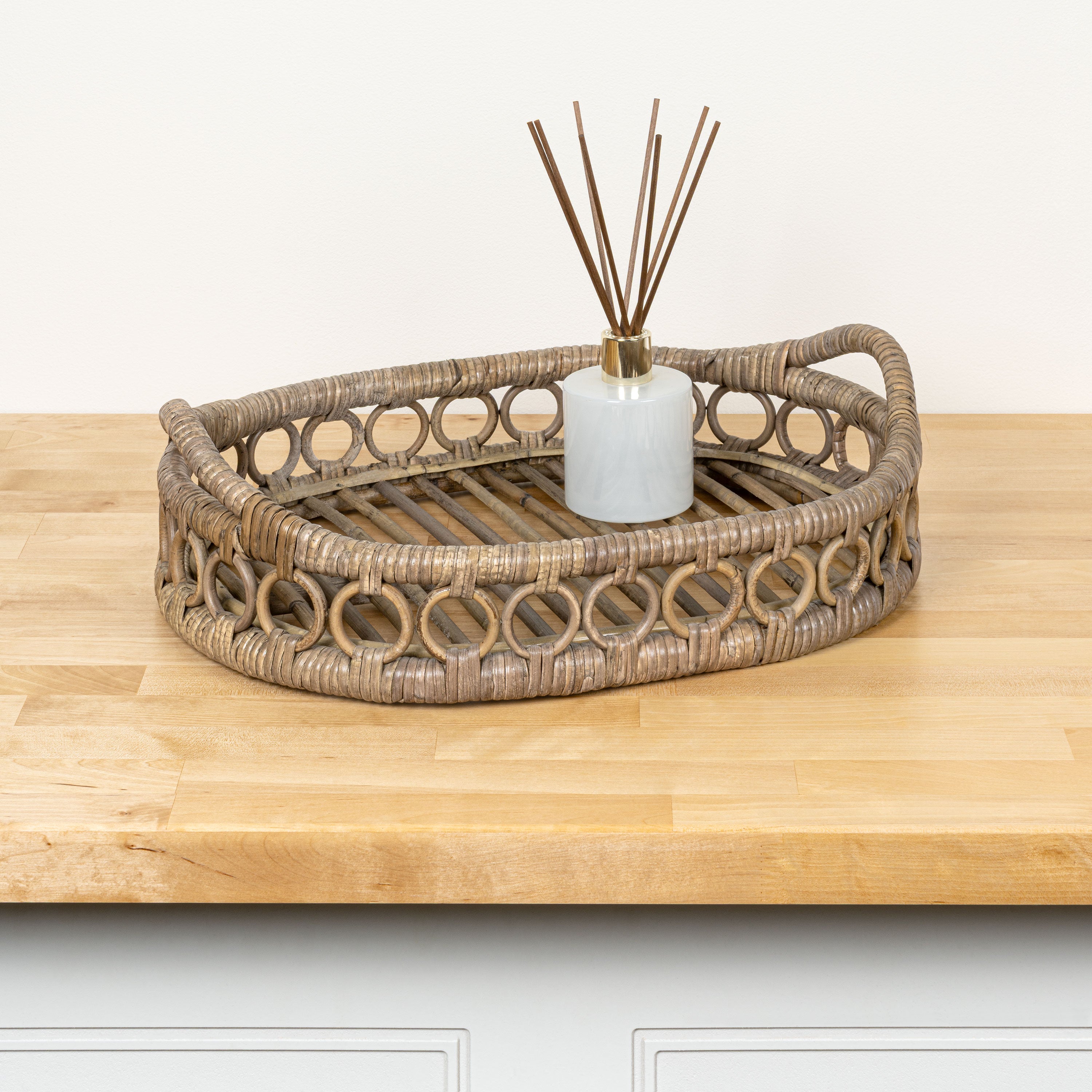 Cassini Handcrafted Rattan Oval Decorative Tray with Handles