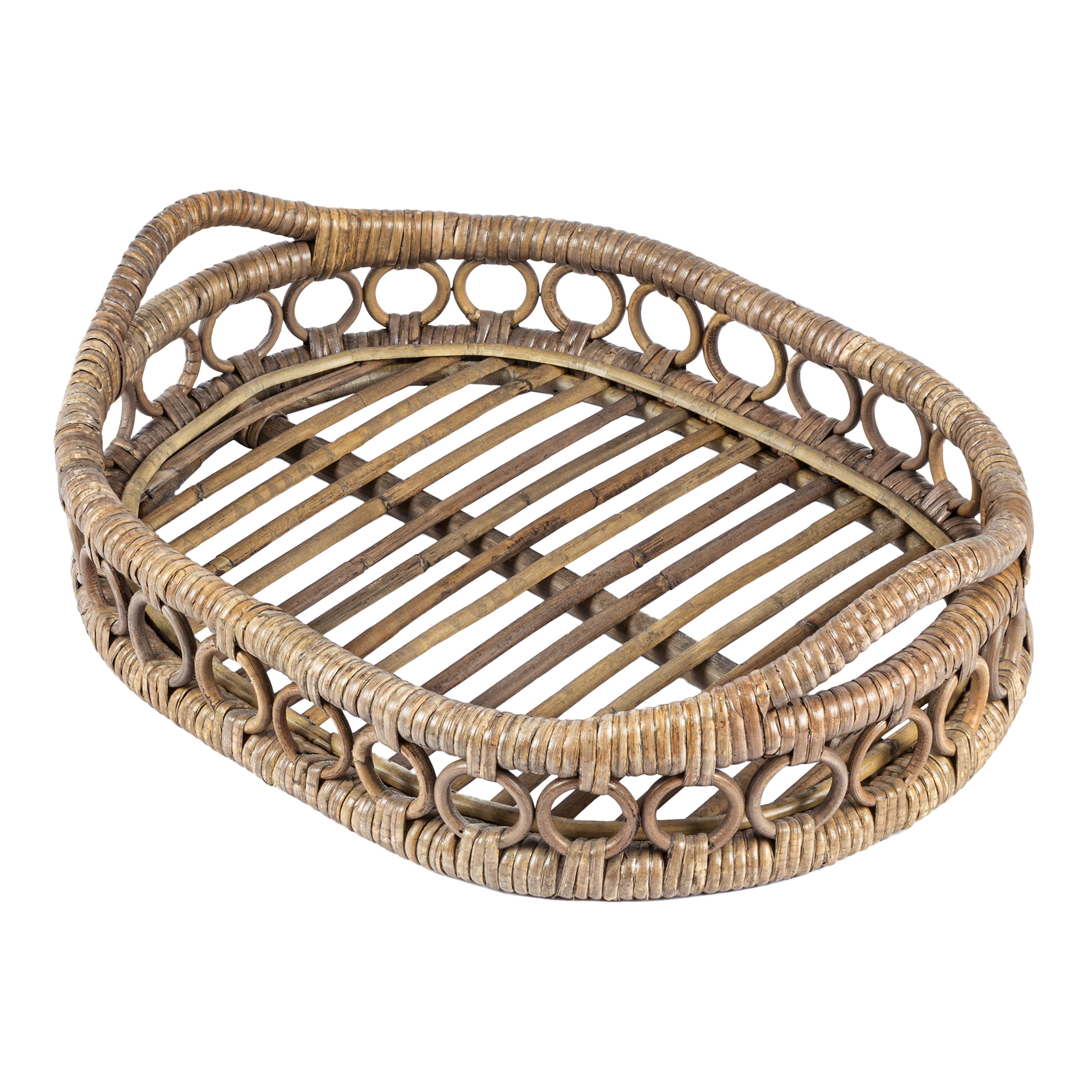 Cassini Handcrafted Rattan Oval Decorative Tray with Handles