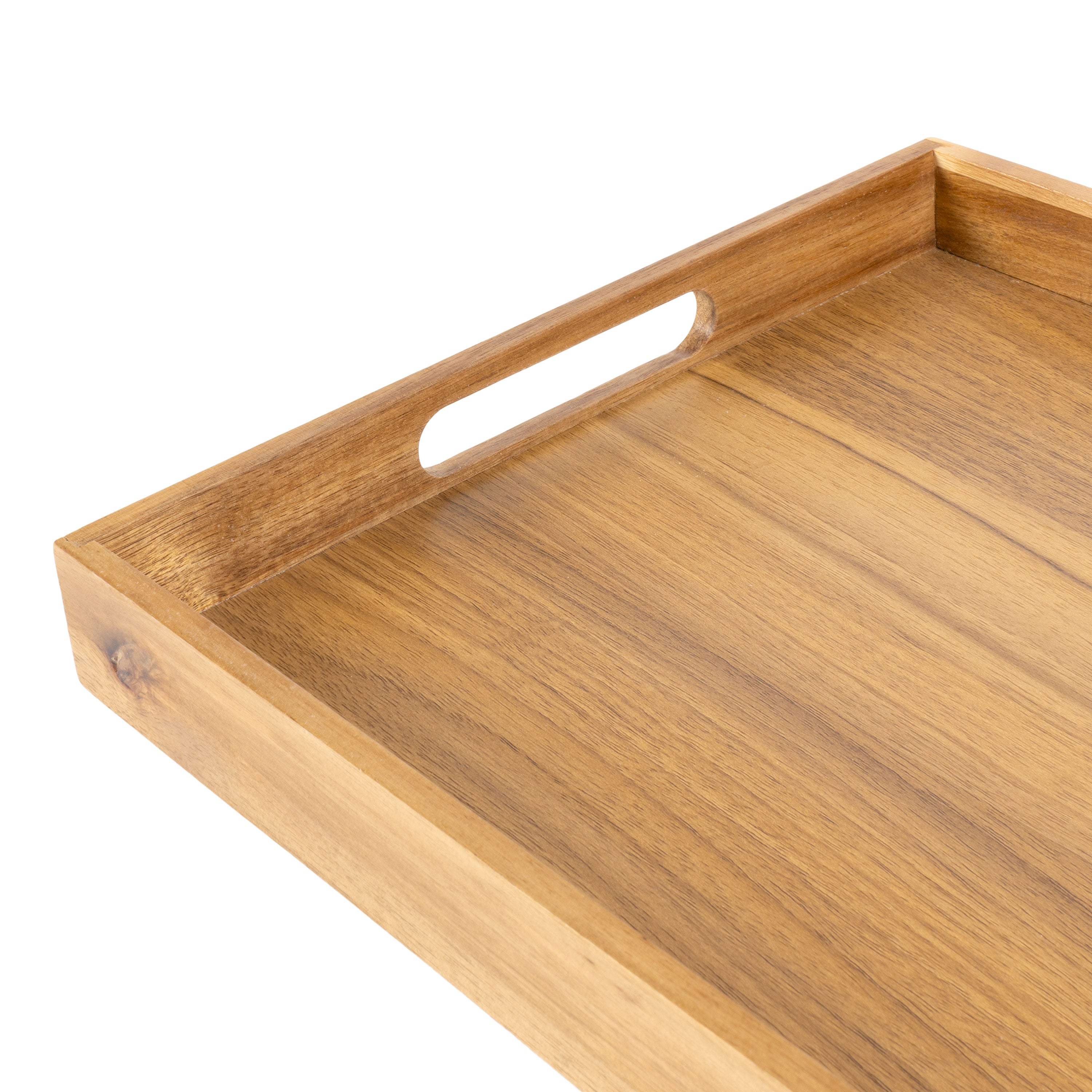 Soren Handcrafted Large Acacia Wood Rectangular Serving Tray with Handles