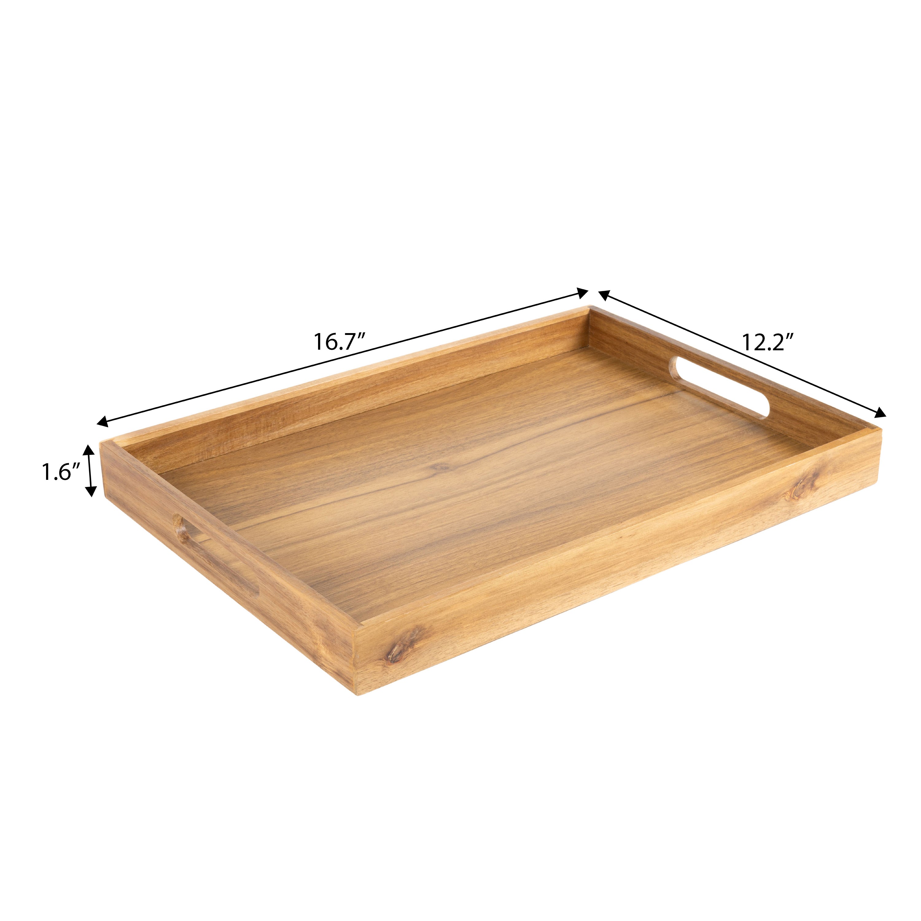 Soren Handcrafted Large Acacia Wood Rectangular Serving Tray with Handles