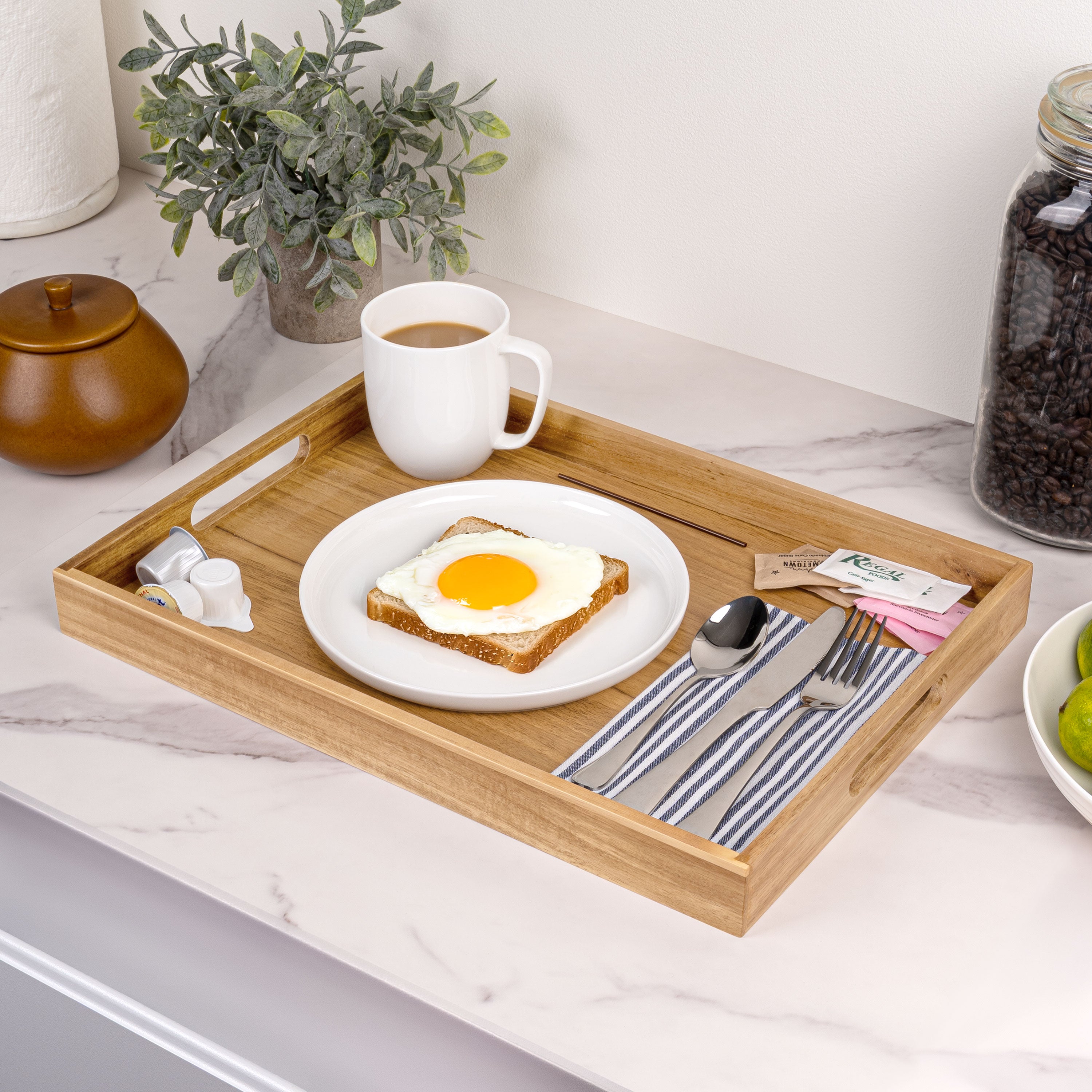 Soren Handcrafted Large Acacia Wood Rectangular Serving Tray with Handles