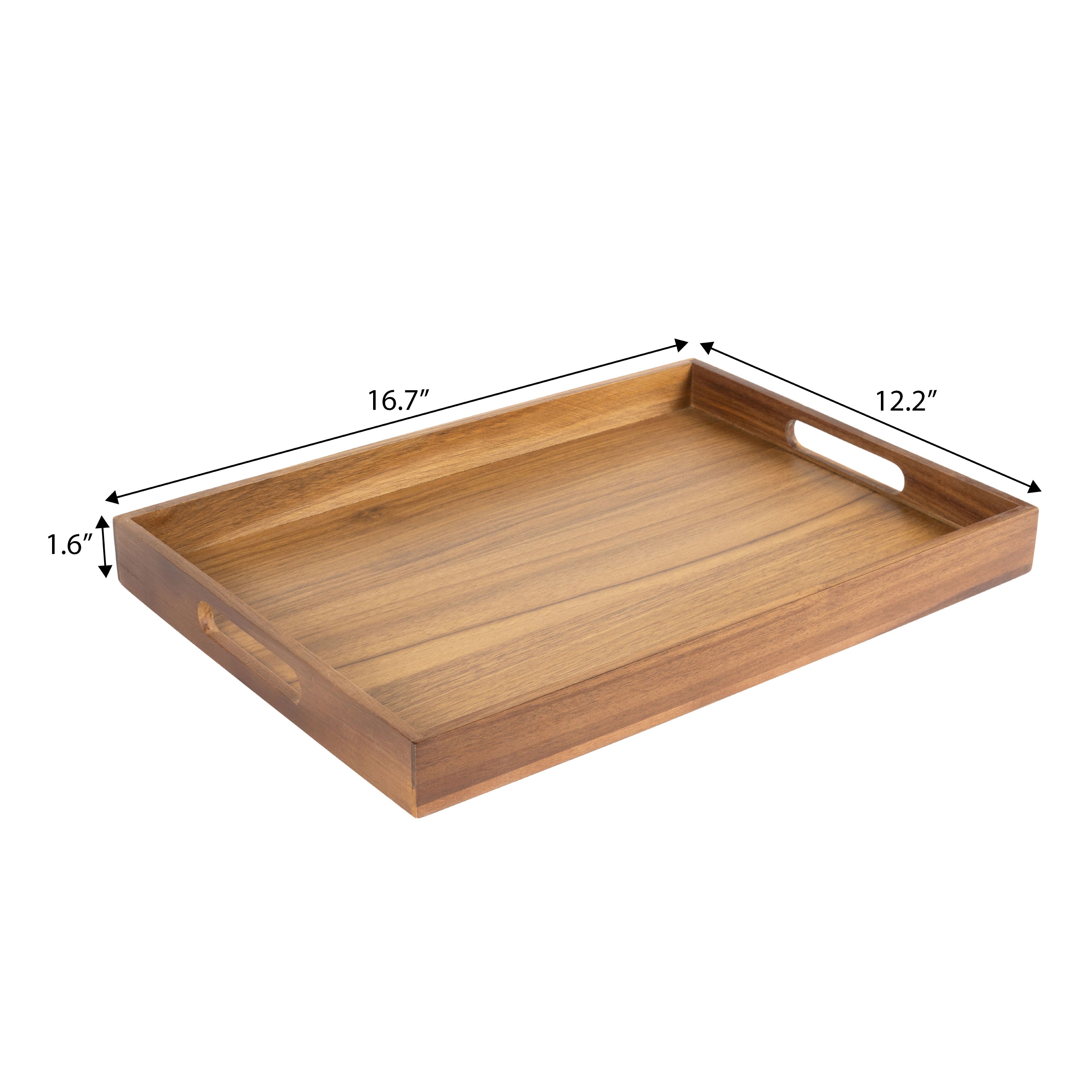 Soren Handcrafted Large Acacia Wood Rectangular Serving Tray with Handles