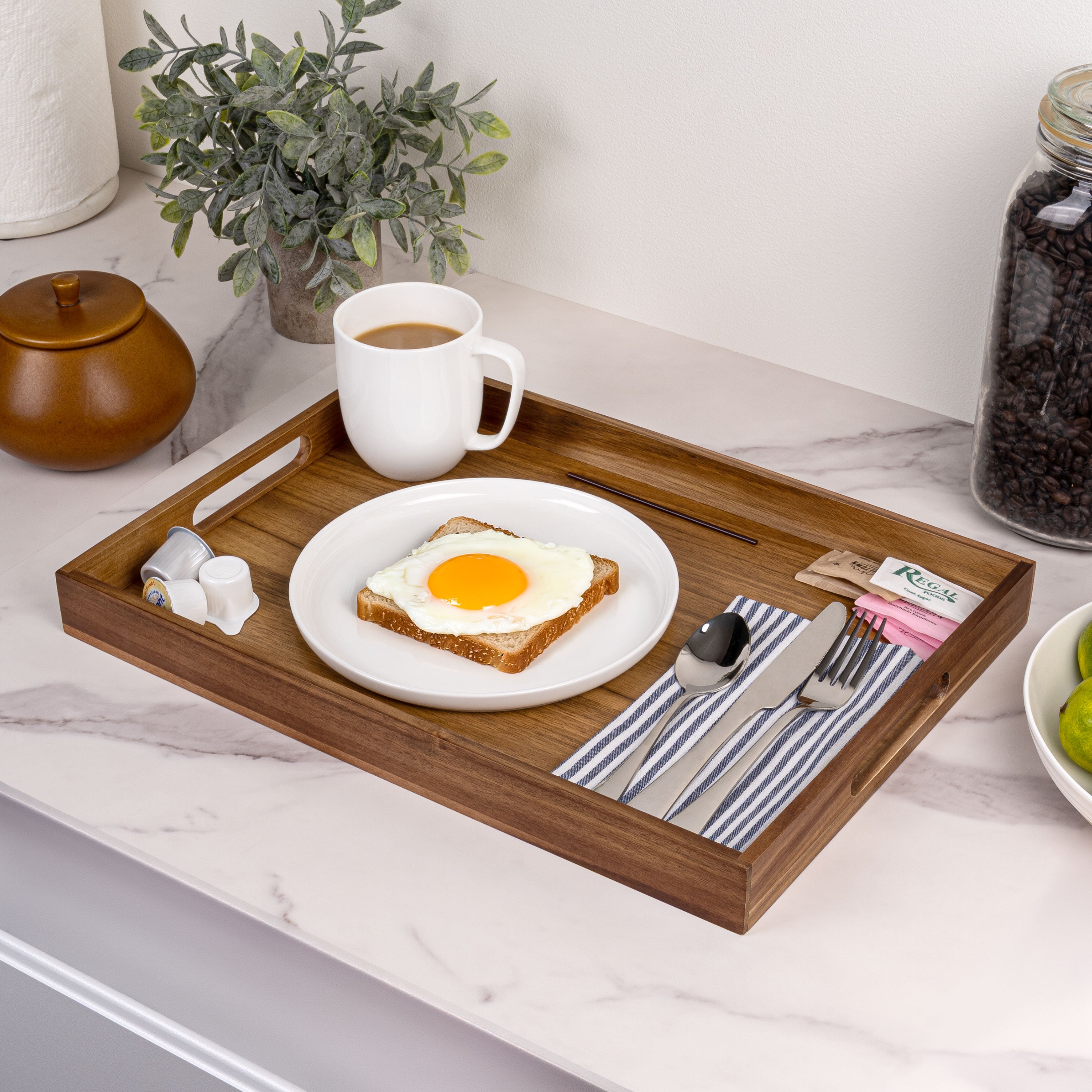 Soren Handcrafted Large Acacia Wood Rectangular Serving Tray with Handles