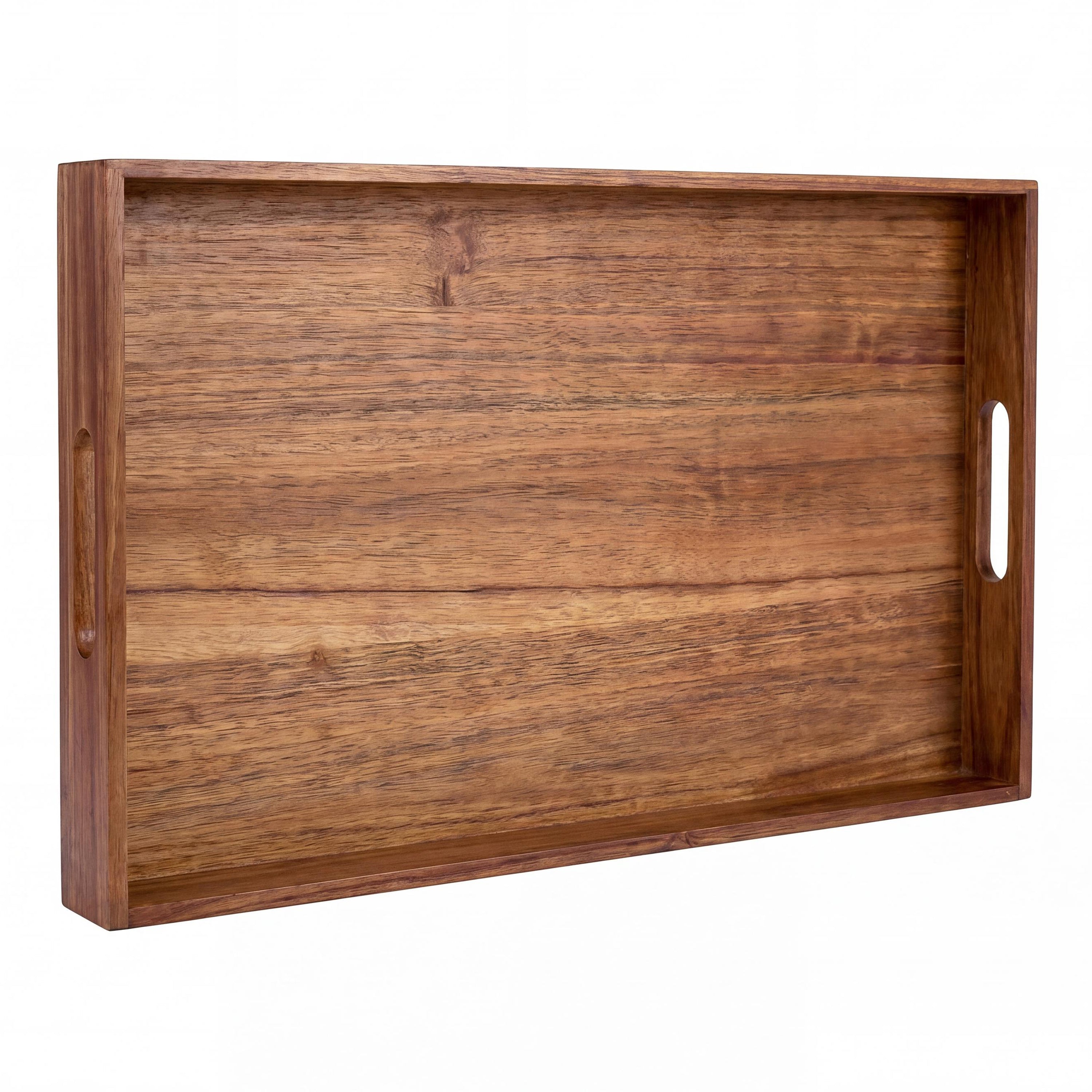 Soren Handcrafted Large Acacia Wood Rectangular Serving Tray with Handles