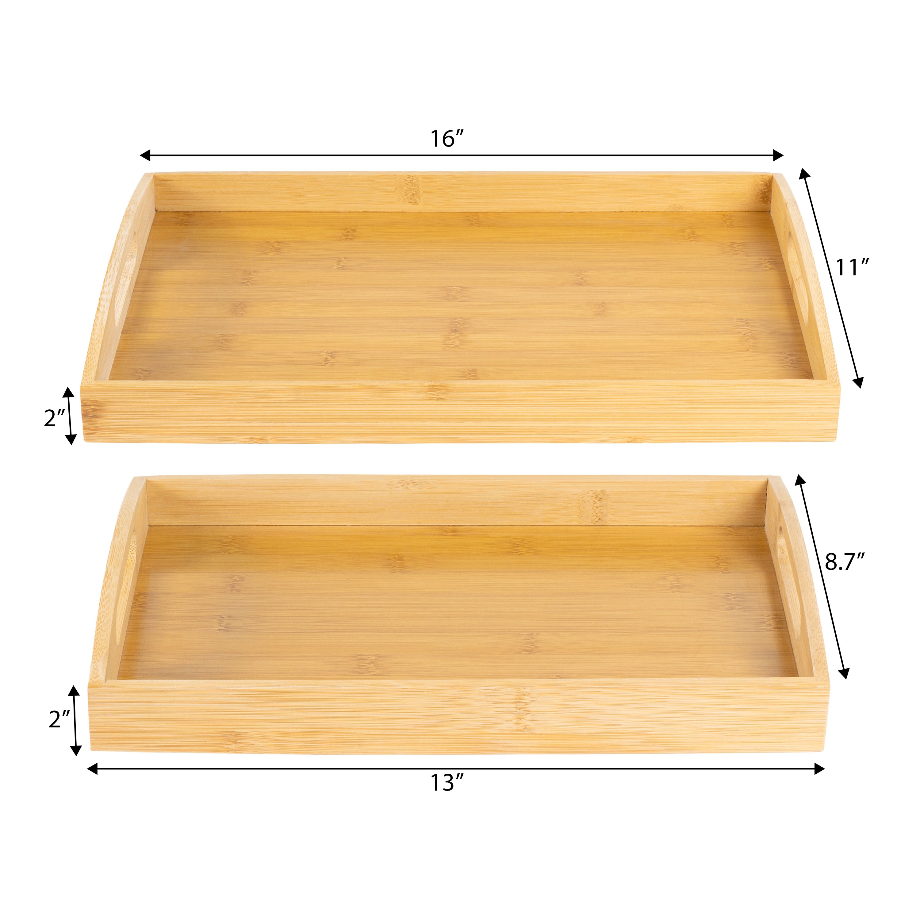 Elora Handcrafted Nesting Bamboo Serving Trays with Handles, Set of 2