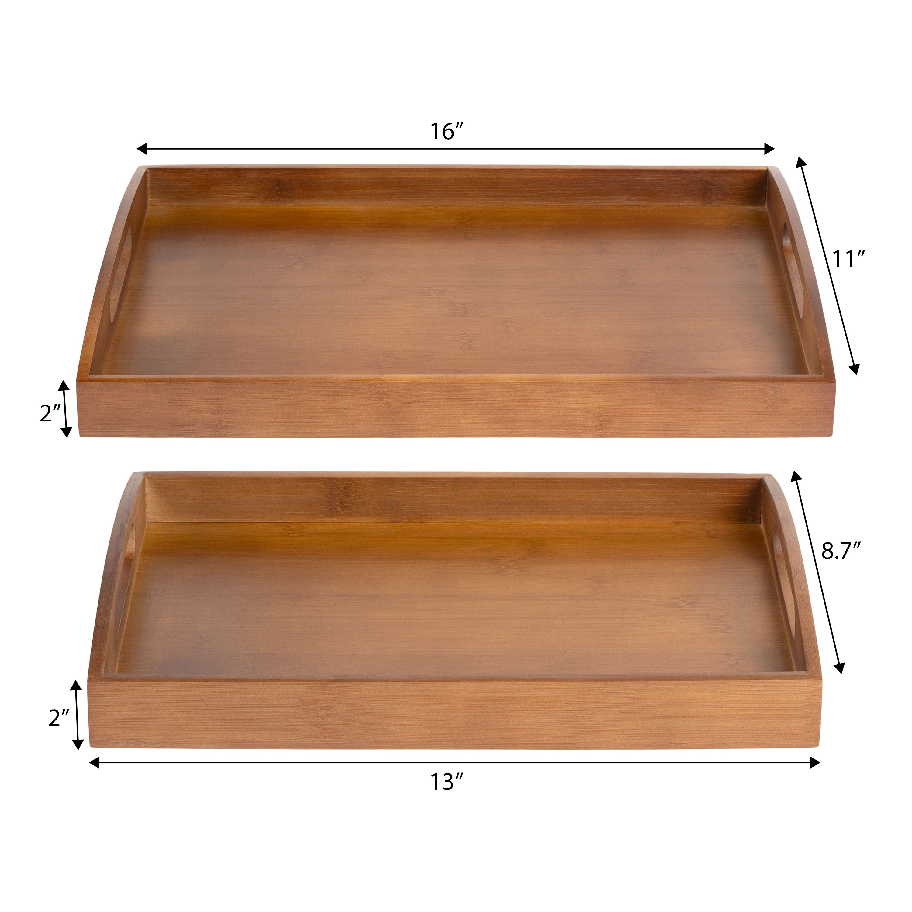 Elora Handcrafted Nesting Bamboo Serving Trays with Handles, Set of 2