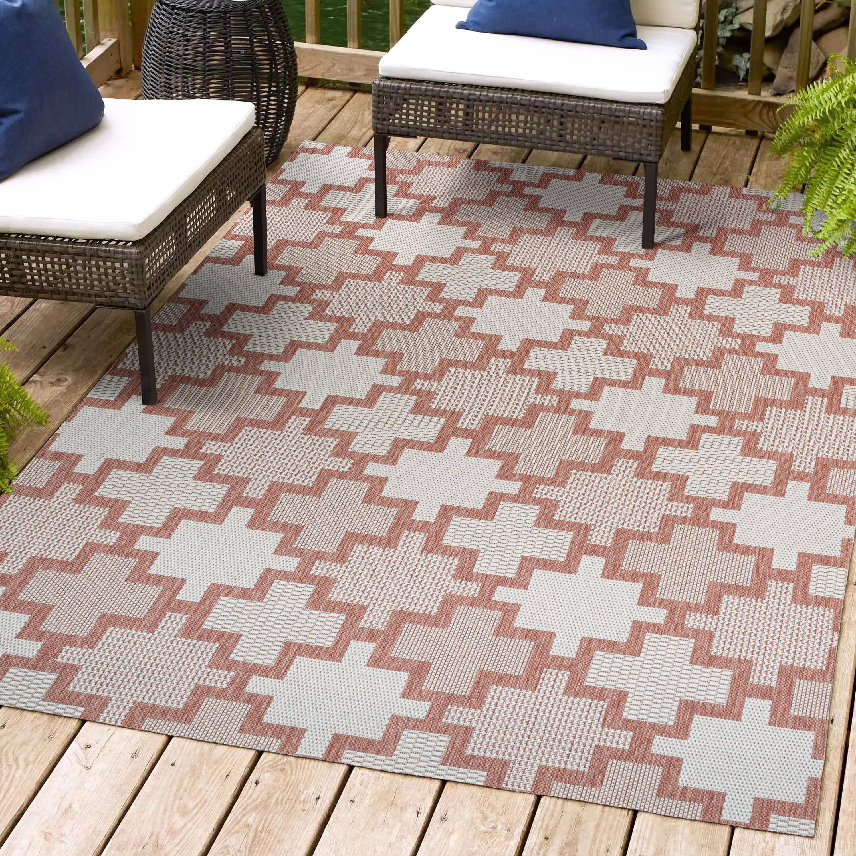 Cyrus Modern Geometric Tile Pattern Indoor/Outdoor Runner Rug