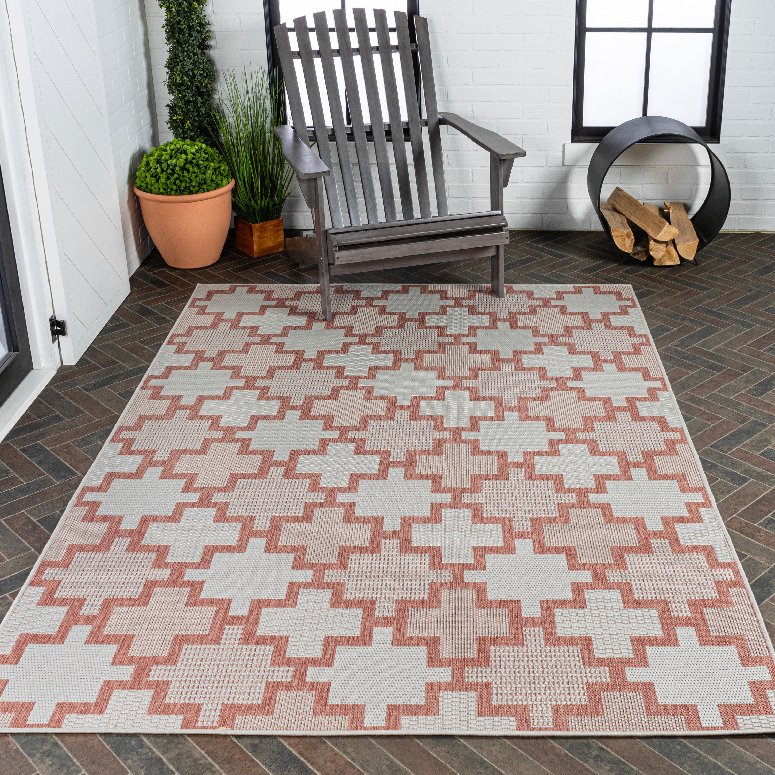Cyrus Modern Geometric Tile Pattern Indoor/Outdoor Runner Rug